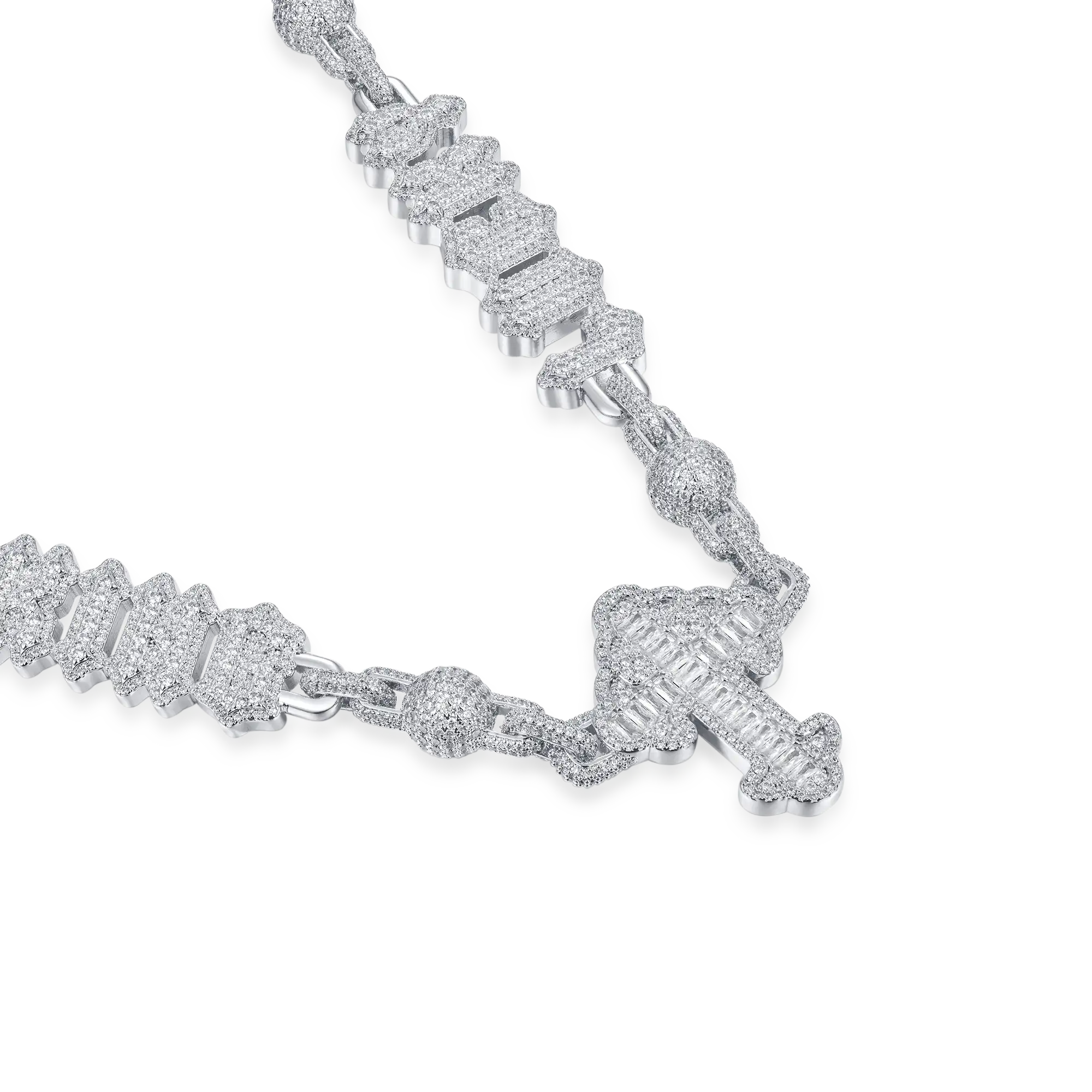 Custom Font Iced Cross Ball Chain - 10mm