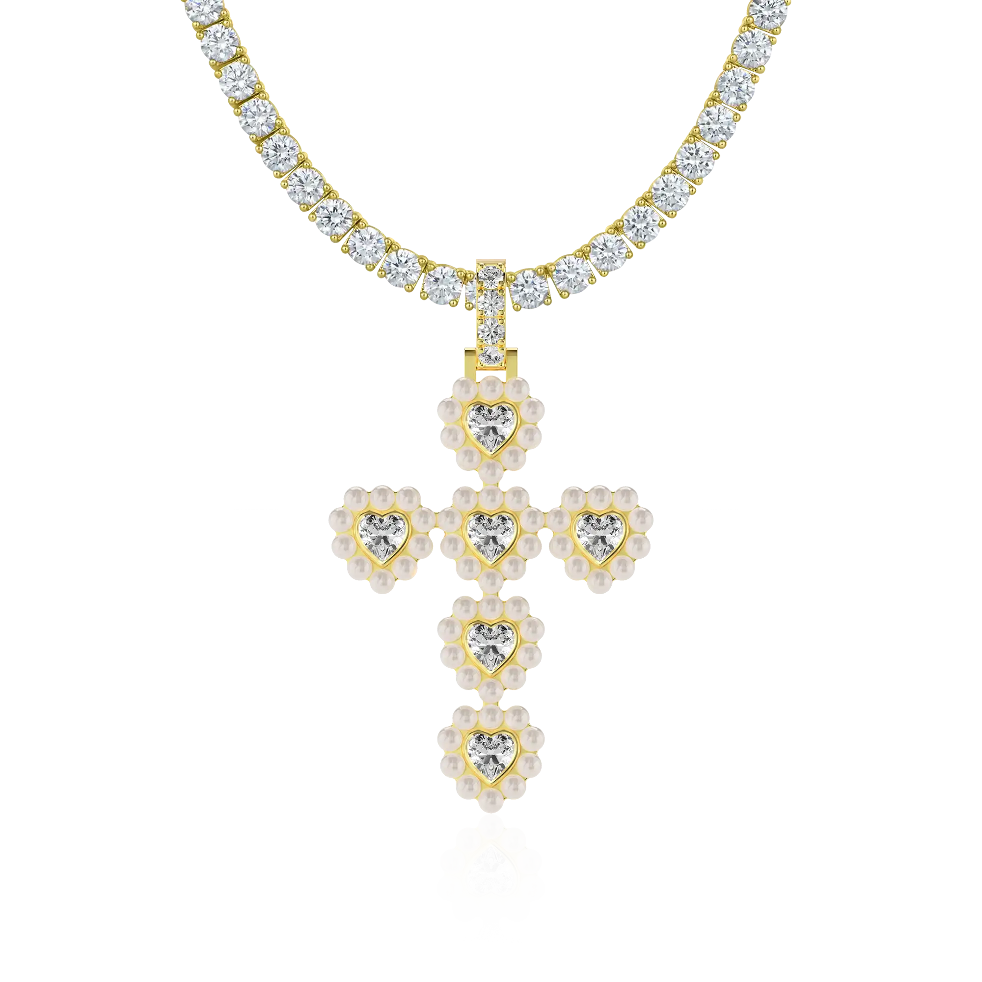 Women's Halo Pearl Heart Cross Pendant