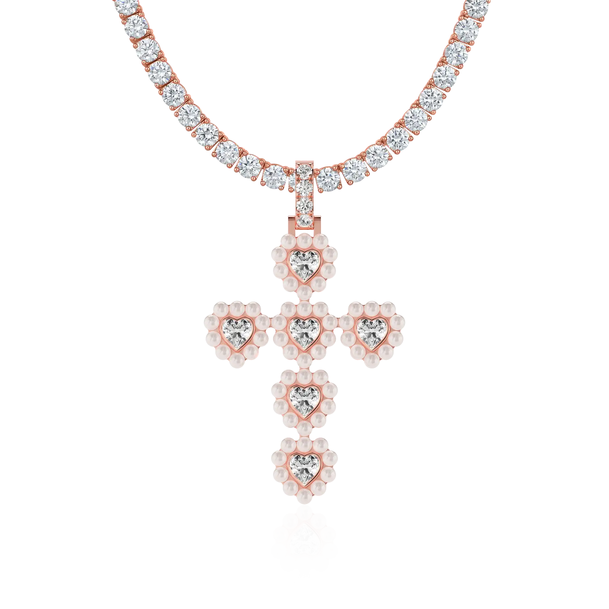 Women's Halo Pearl Heart Cross Pendant