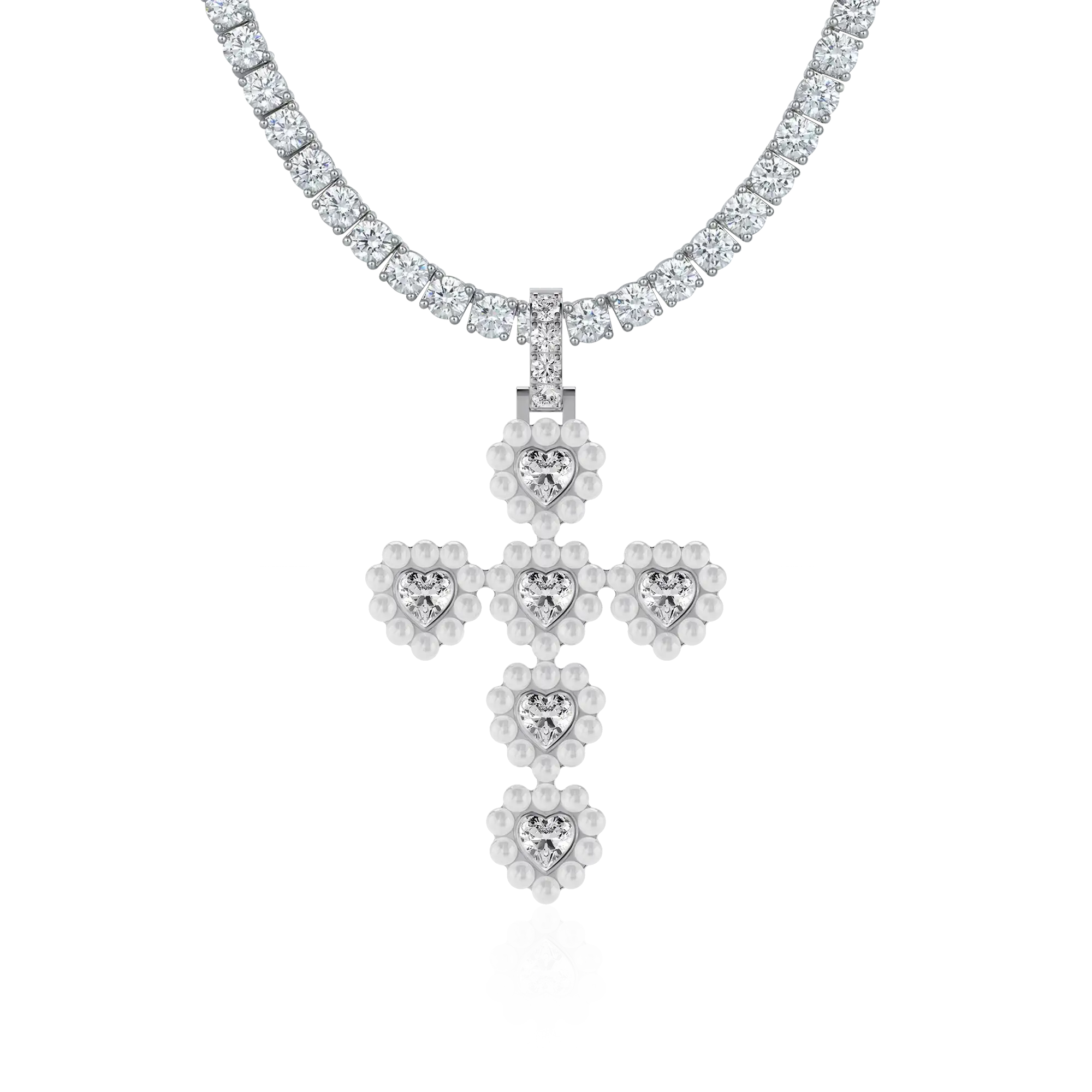 Women's Halo Pearl Heart Cross Pendant