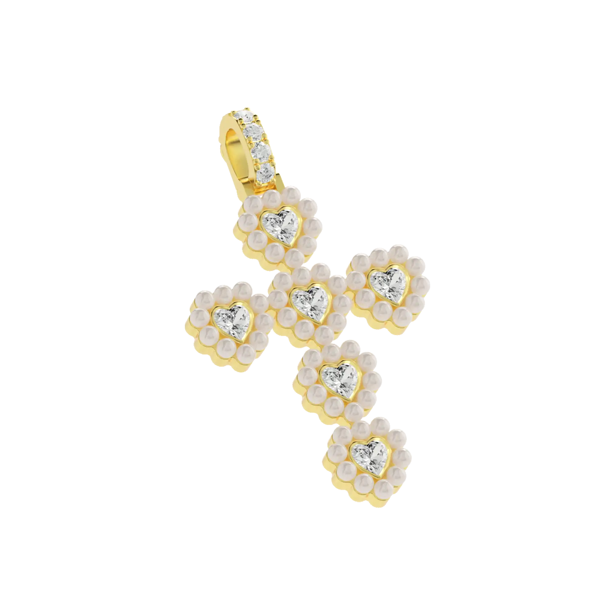 Women's Halo Pearl Heart Cross Pendant