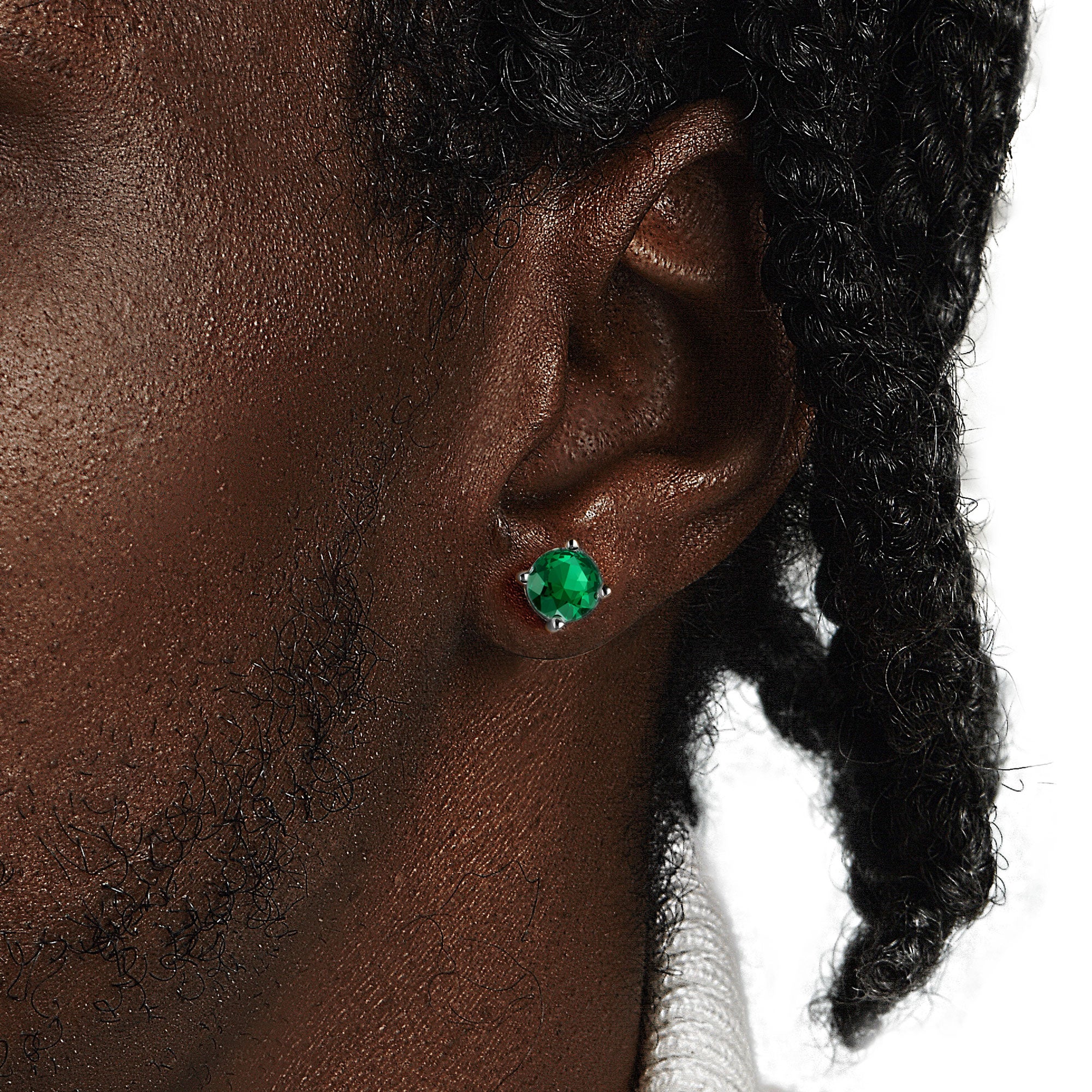 Round Cut Stud Earring - Green