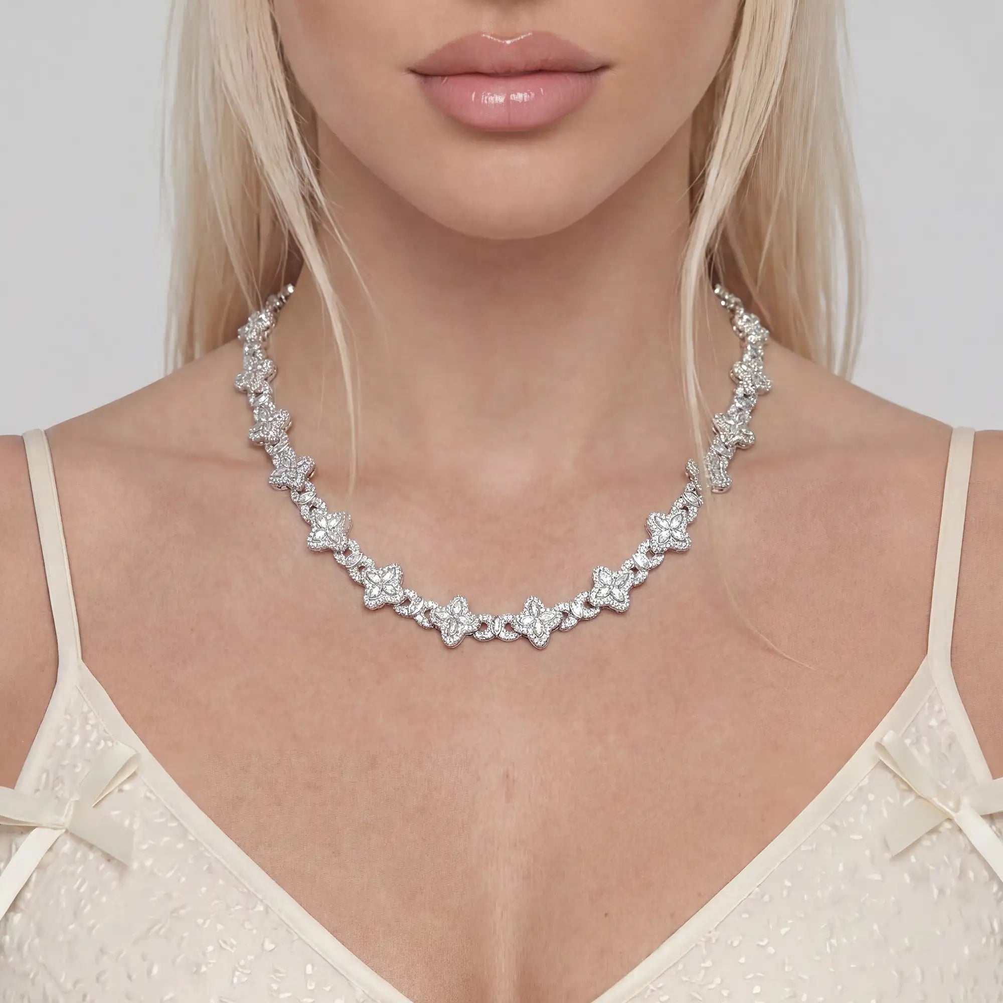 Moissanite Luminous Clover Necklace & Wallet Chain - White Diamond