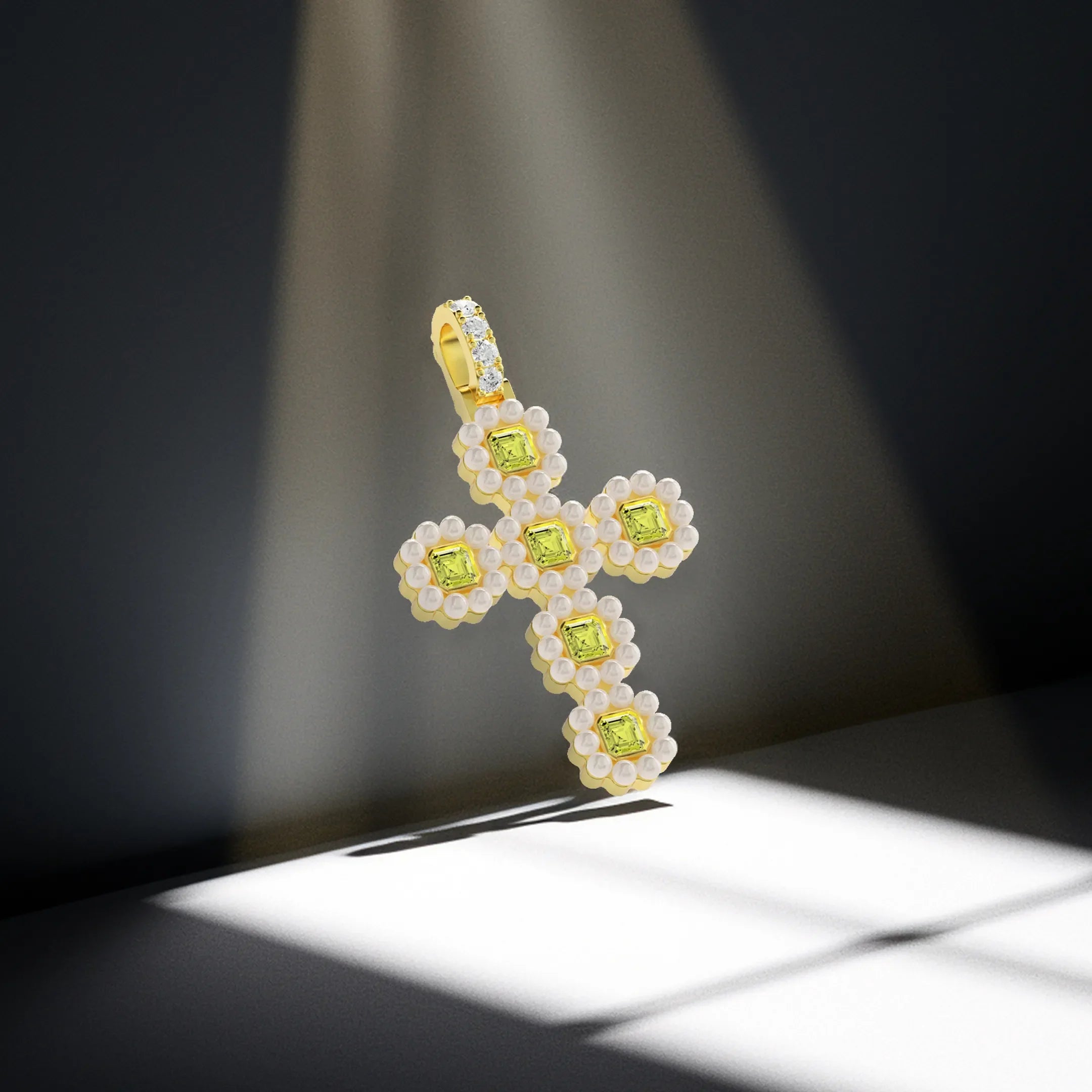 Women's Halo Pearl Canary Cross Pendant