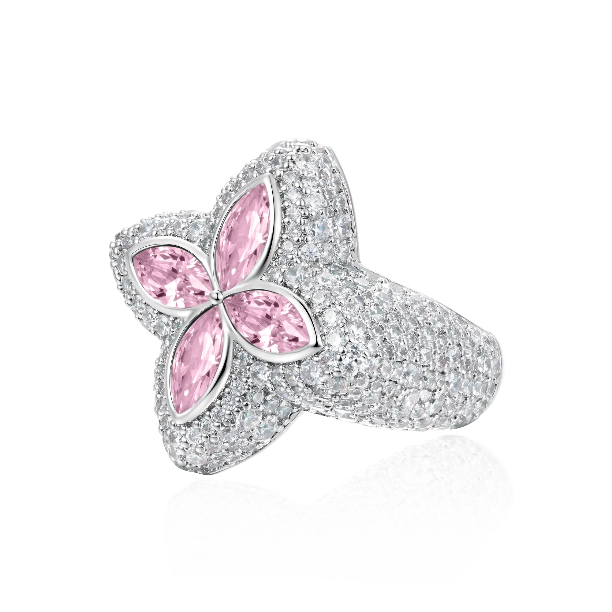 Moissanite Luminous Clover Ring - Pink Diamond