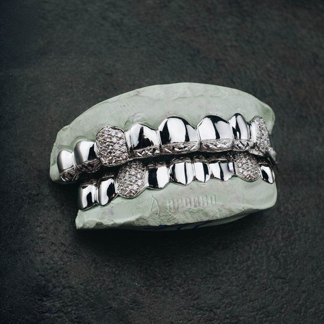 Custom Diamond Cut & Diamond Dust Tips with Iced Fangs Grillz