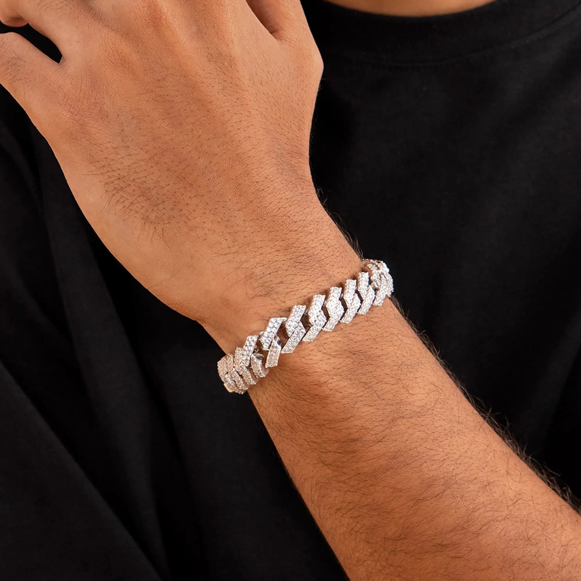 Moissanite Round Cut Prong Cuban Link Bracelet - 12mm