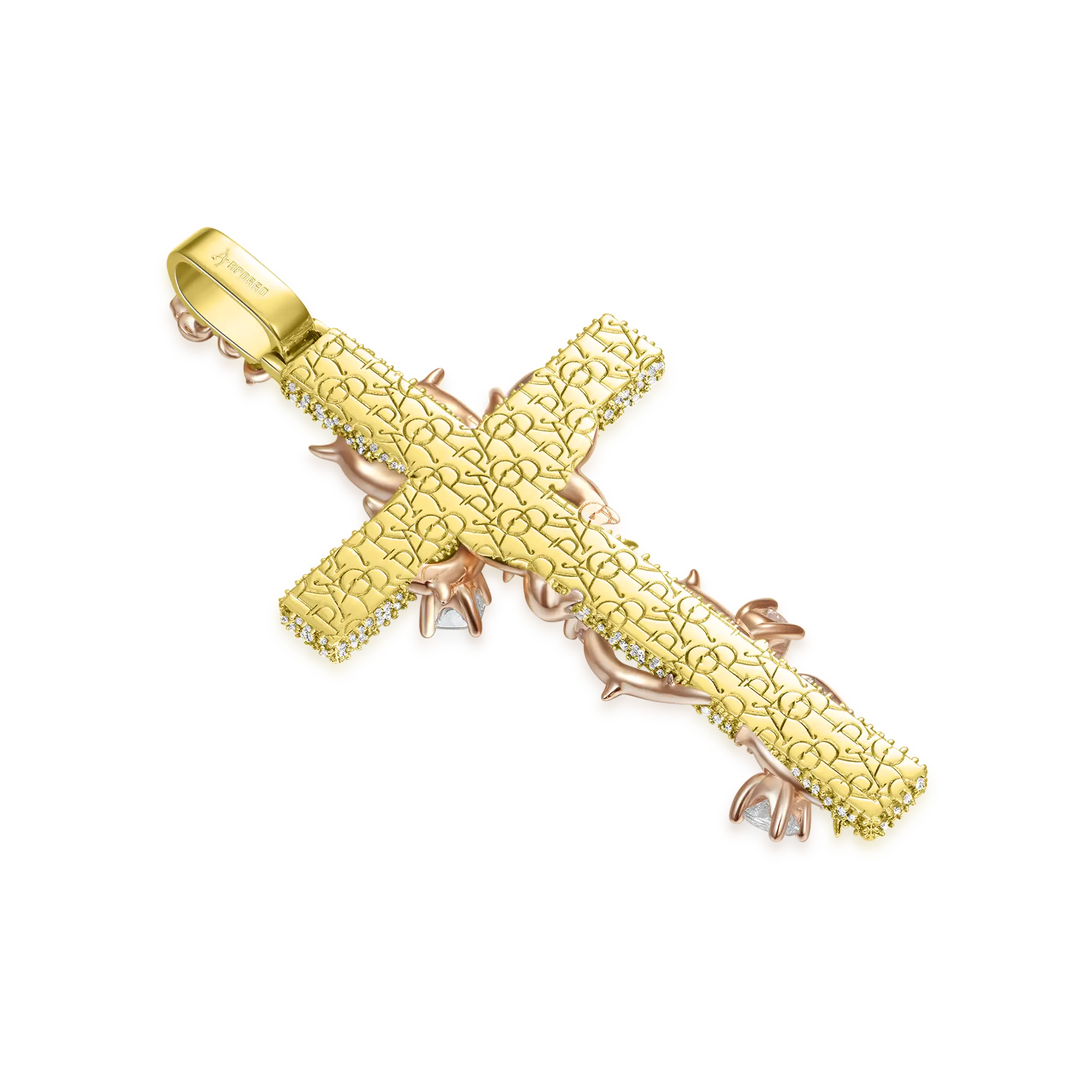 Pave Set Thorned Rose Cross Pendant