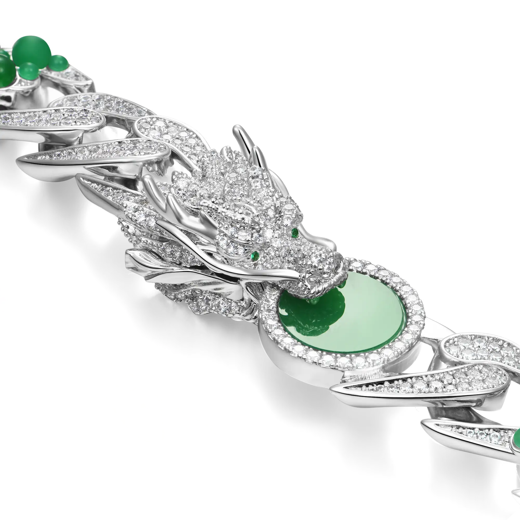 WONG Ⅱ Ridge Iced Jade Beads Cuban Necklace - 15mm