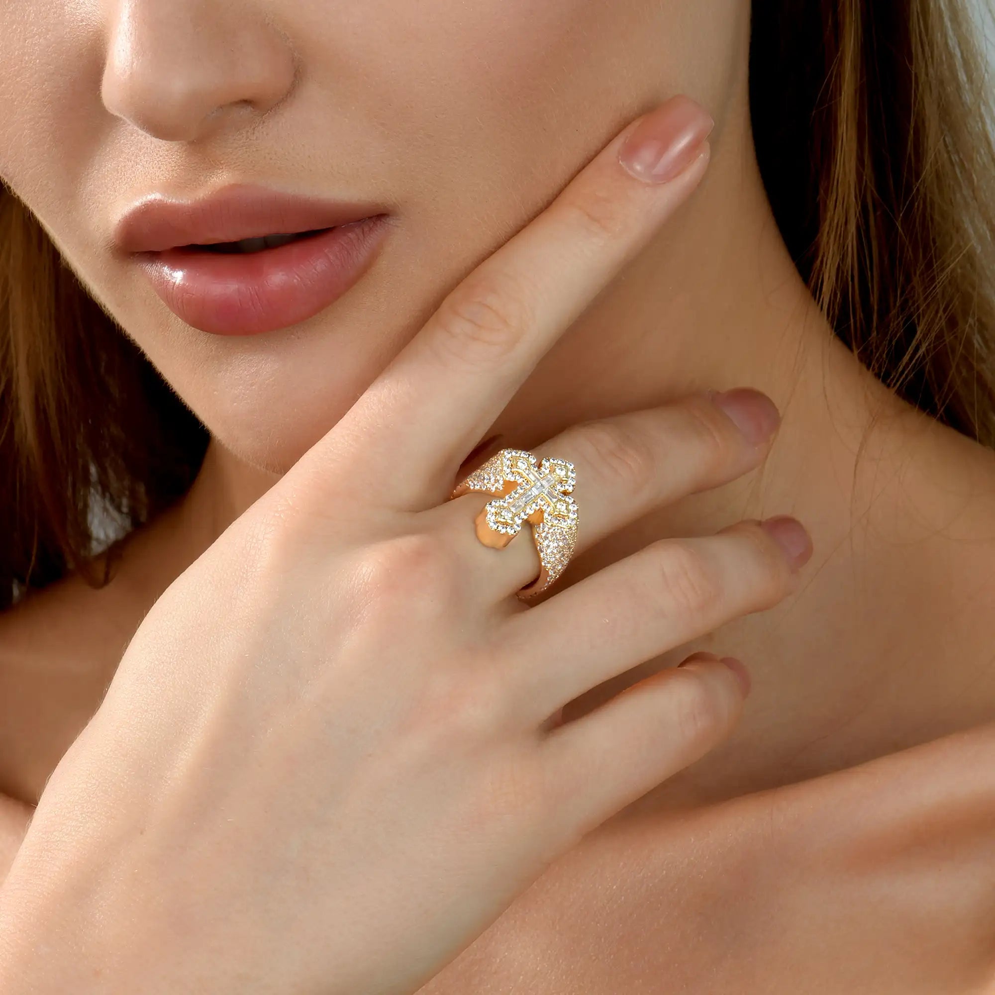 Baguette Iced Cross Ring