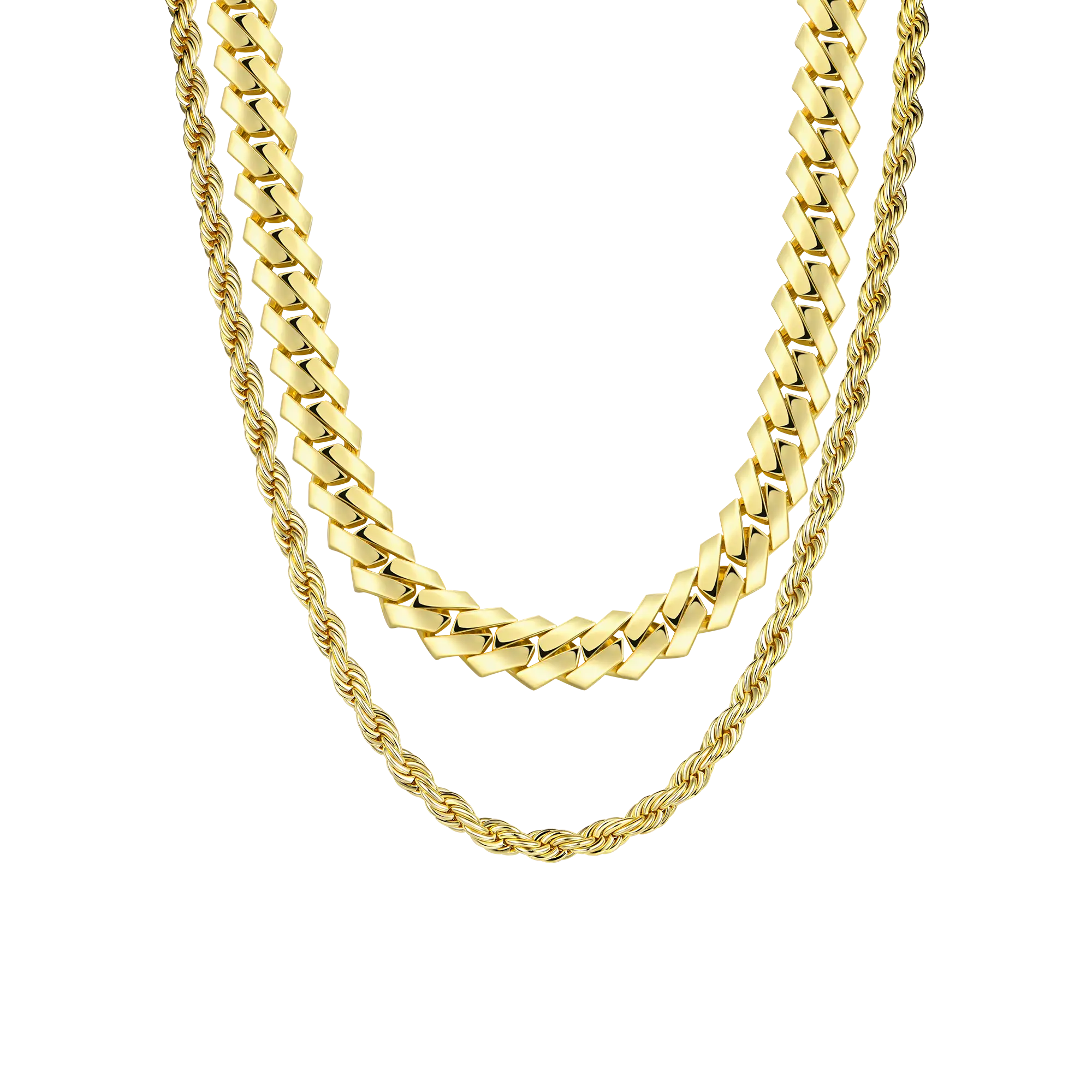 Rope + Plain Gold Prong Cuban link Chain Gift Set
