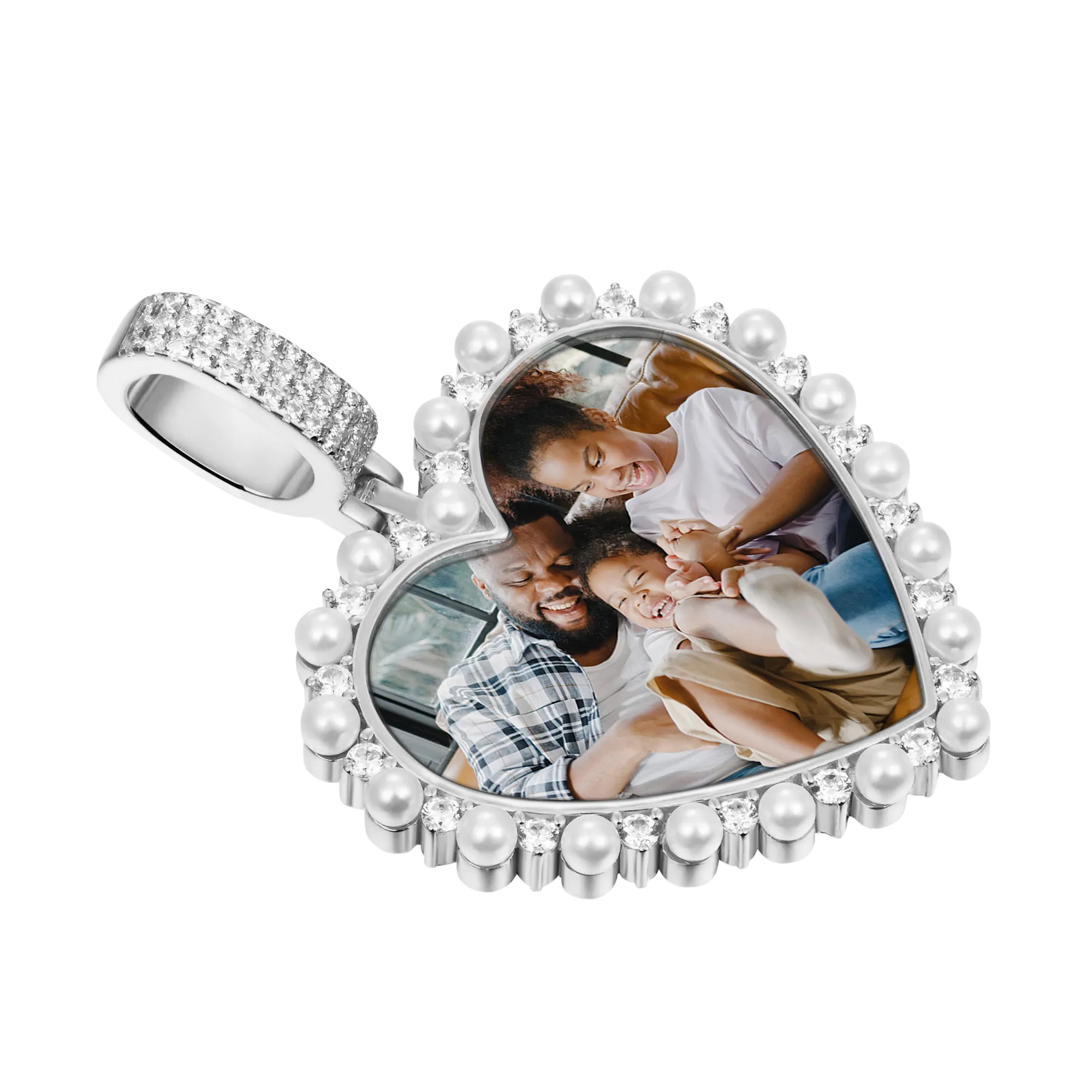 Custom Heart Pearl Photo Pendant