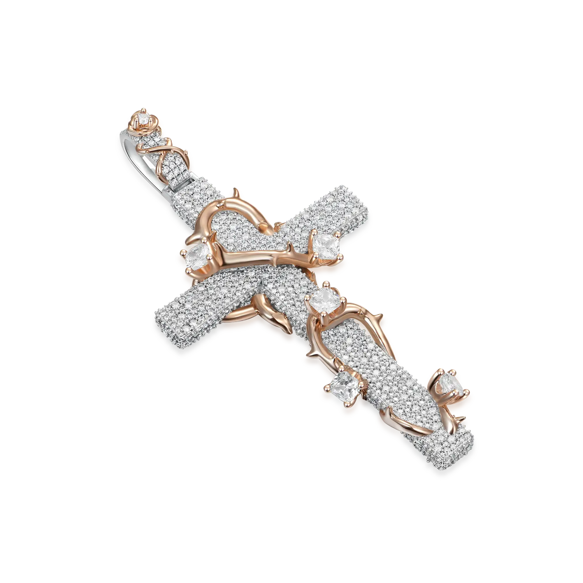 Pave Set Thorned Rose Cross Pendant