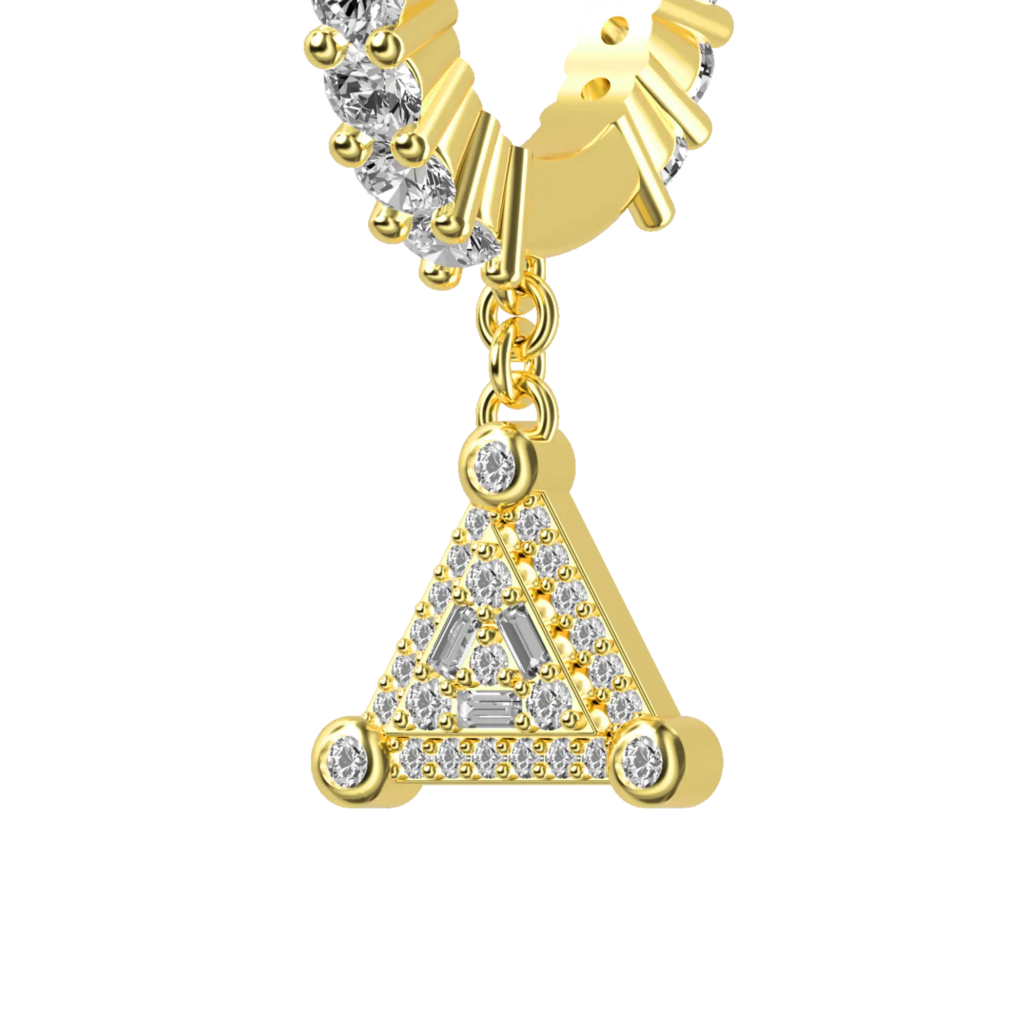 Triangle Baguette Mix Halo Dangly Earrings - Pair