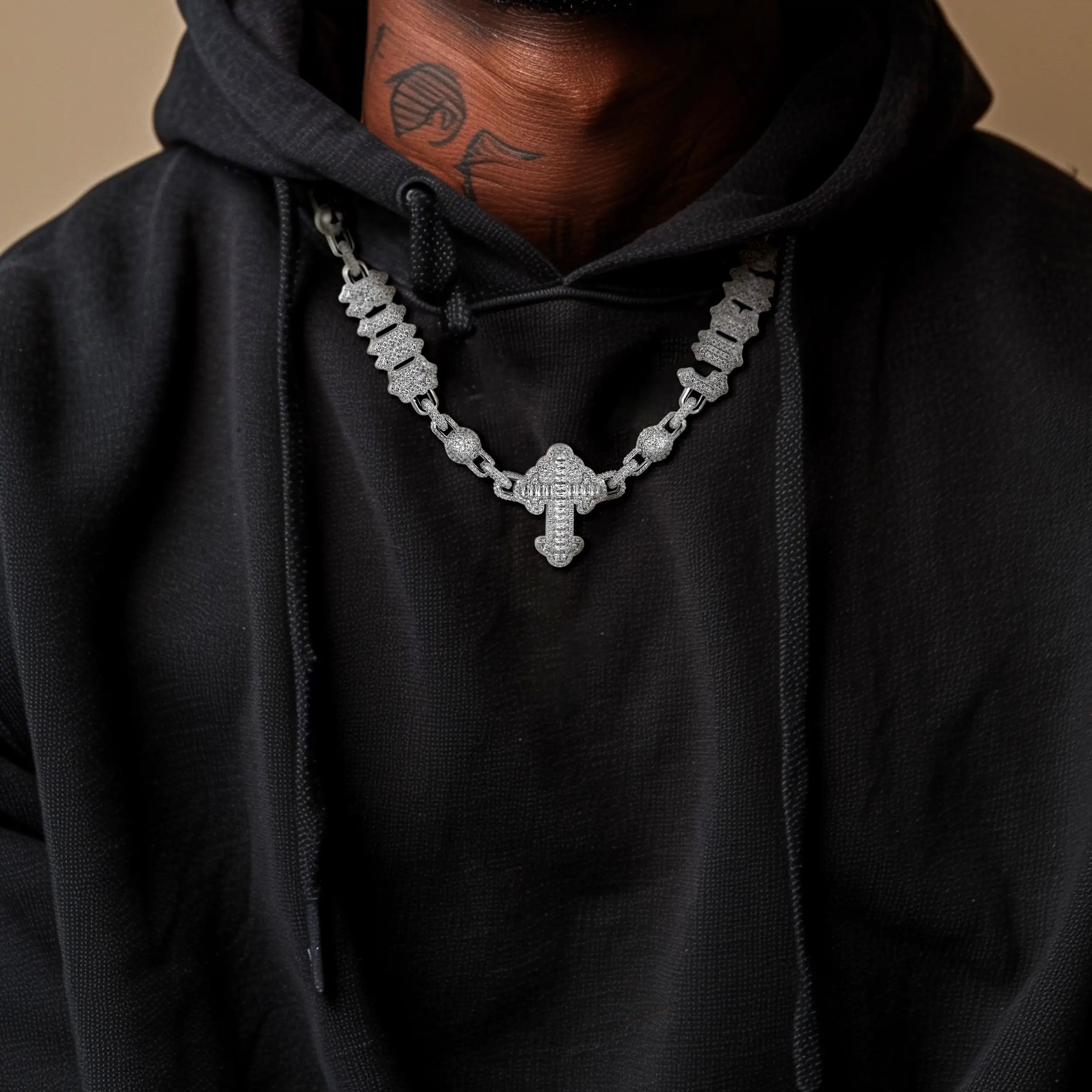 Custom Font Iced Cross Ball Chain - 10mm