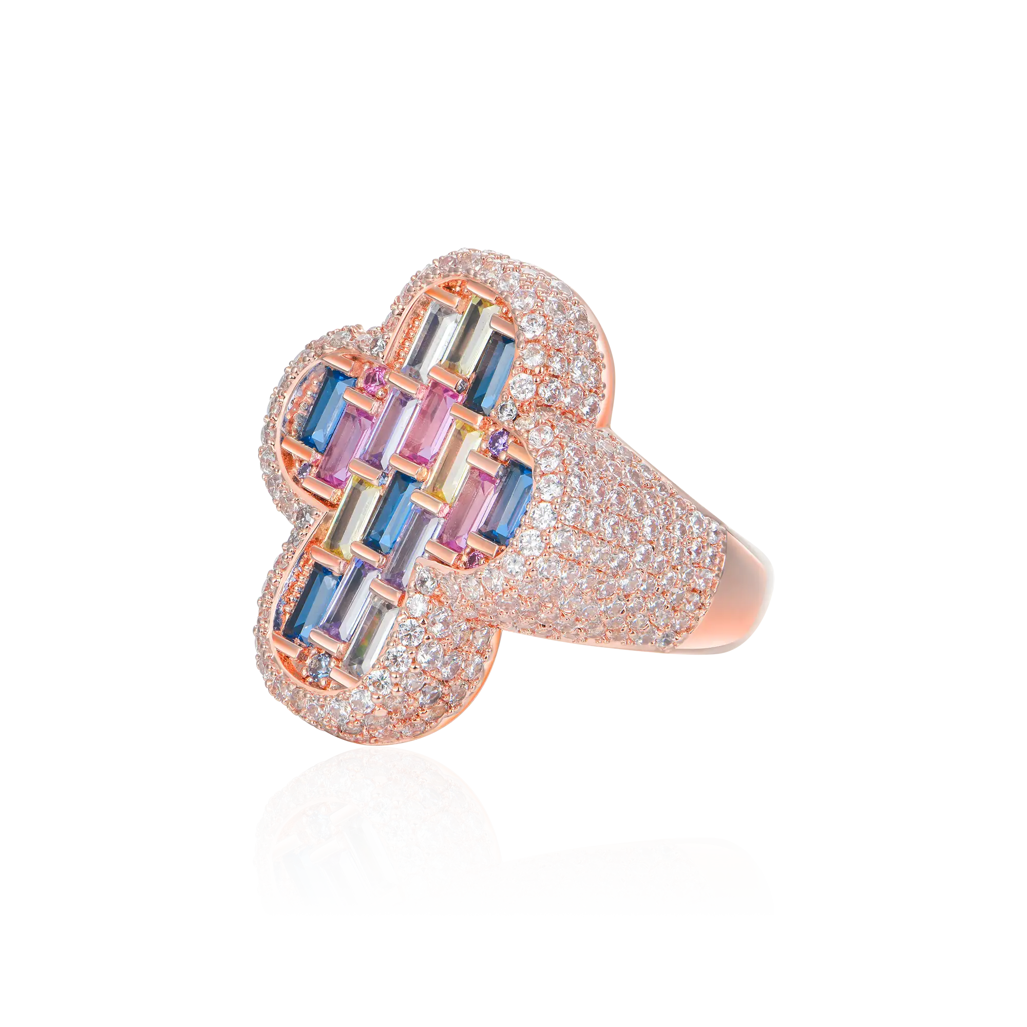 Iced Vitraux Vintage Rose Window Cross Ring