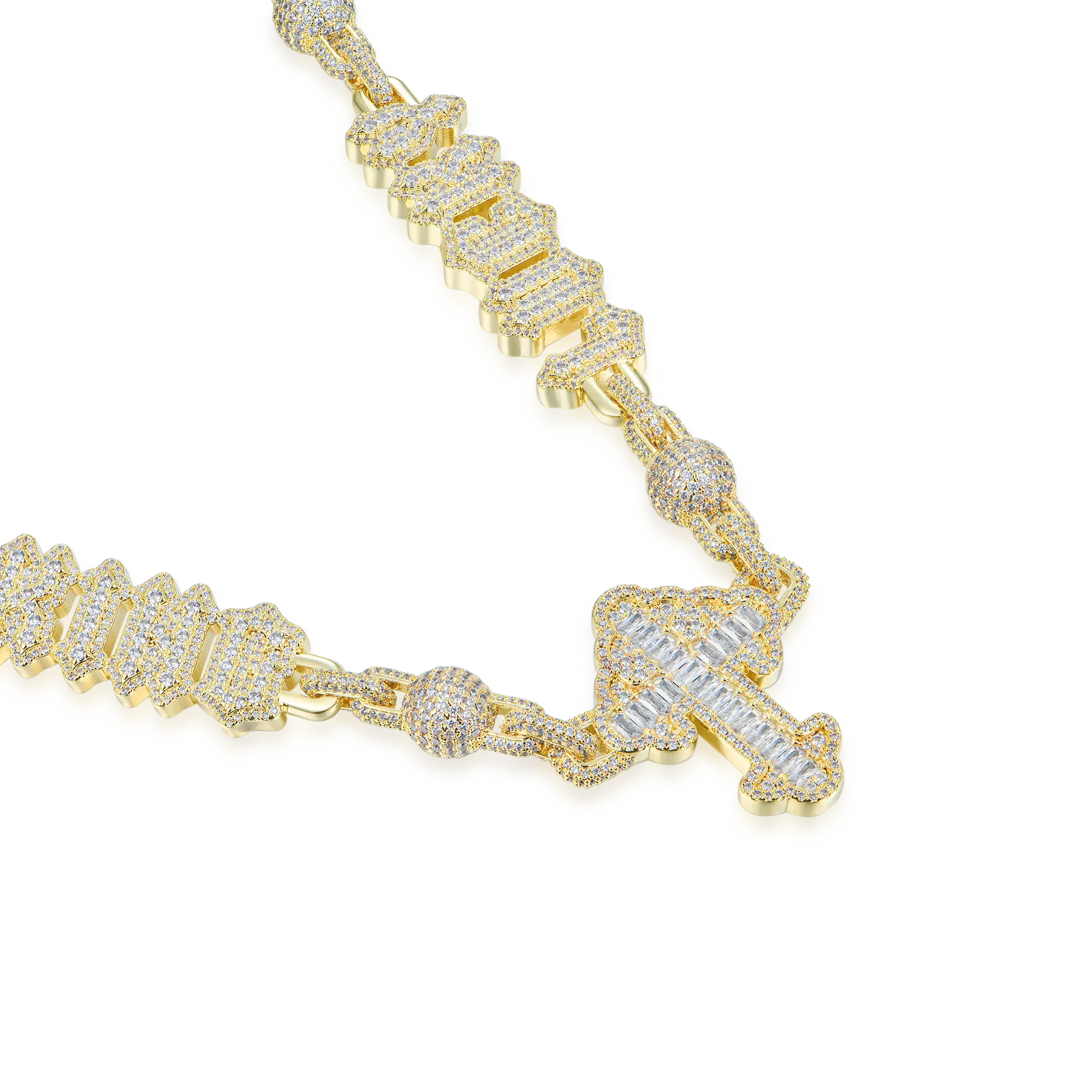 Custom Font Iced Cross Ball Chain - 10mm