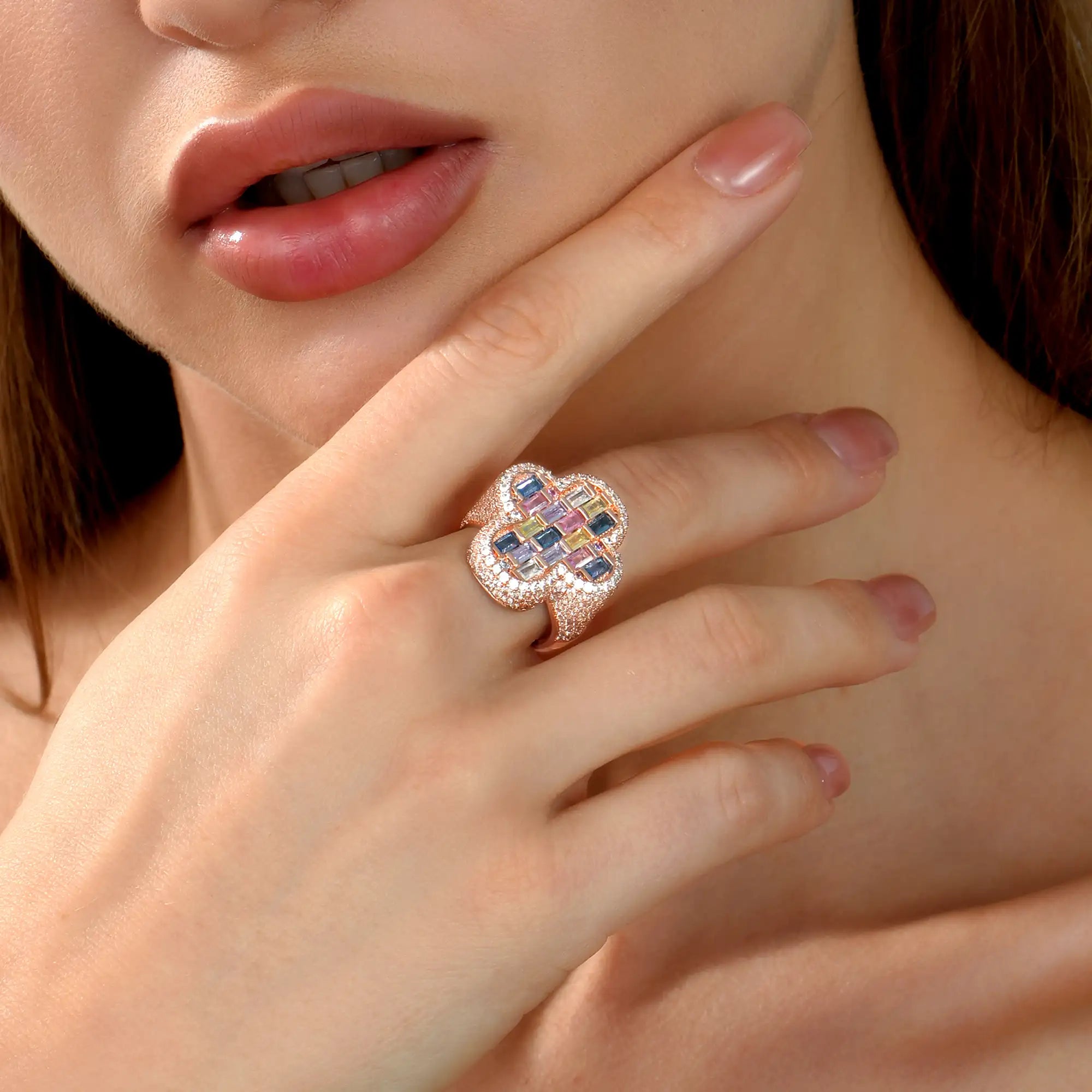 Iced Vitraux Vintage Rose Window Cross Ring