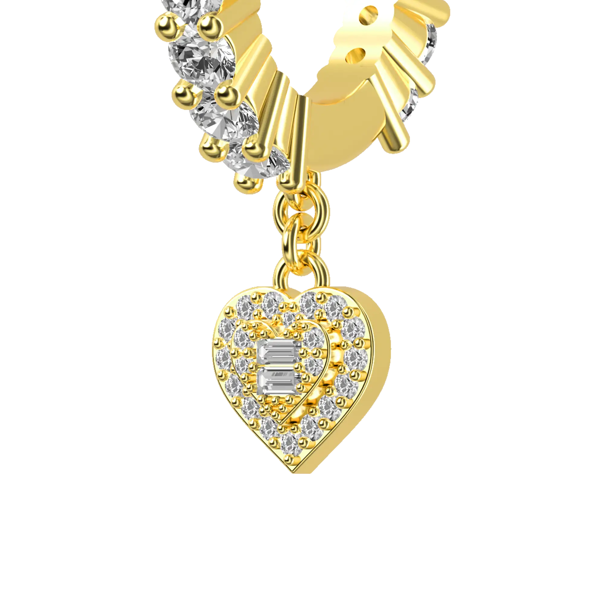 Heart Baguette Mix Halo Dangly Earrings - Pair