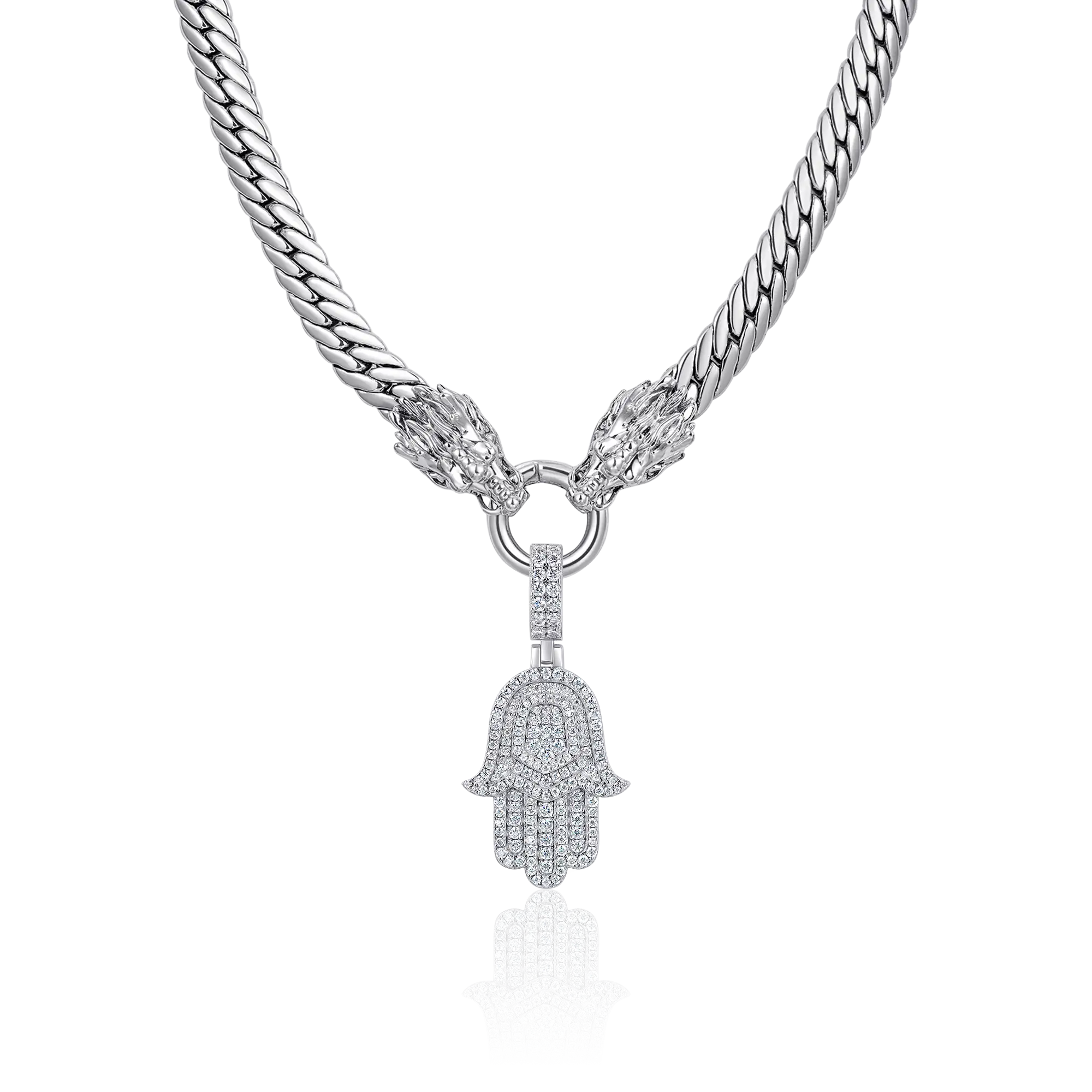 WONG Double Dragon Miami Cuban Chain + Hamsa Pendant Set