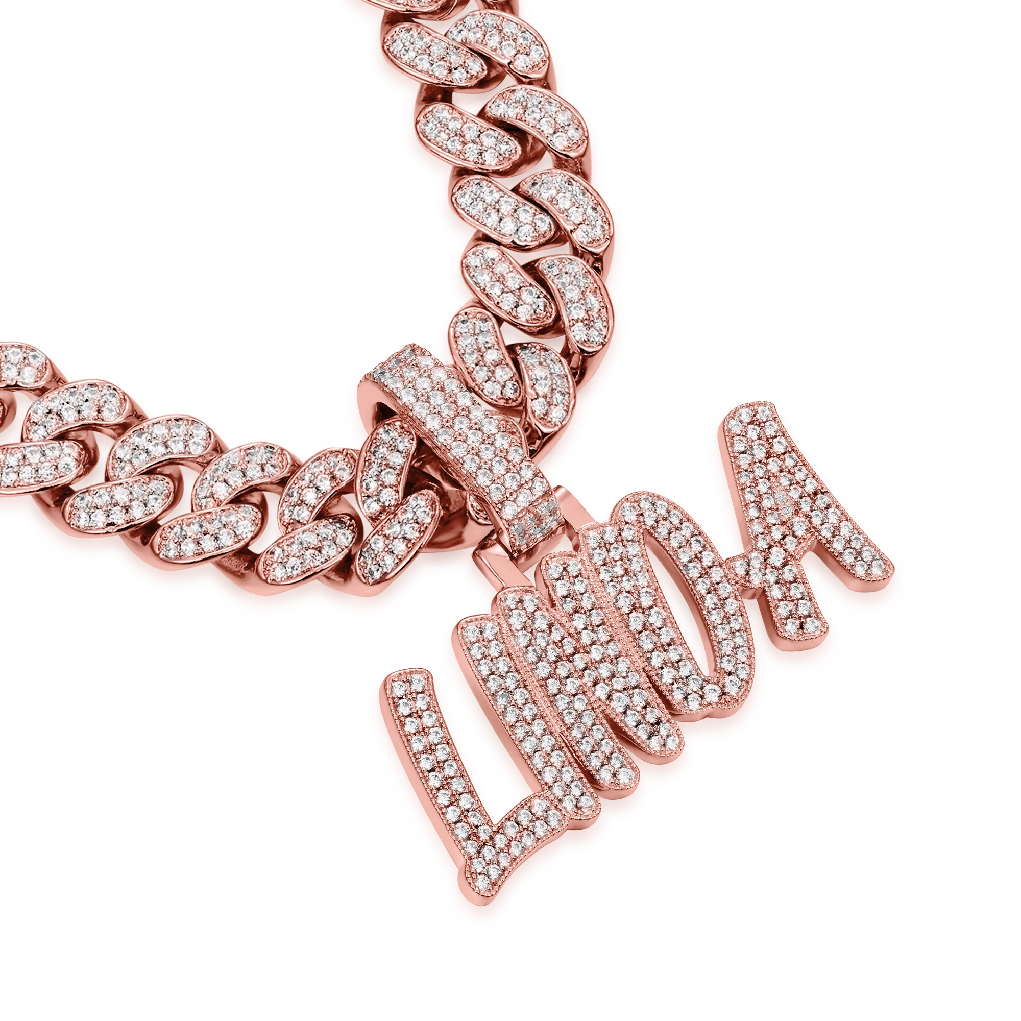 Custom Moissanite Romantic Font Letter/Number Name Pendant - Rose Gold