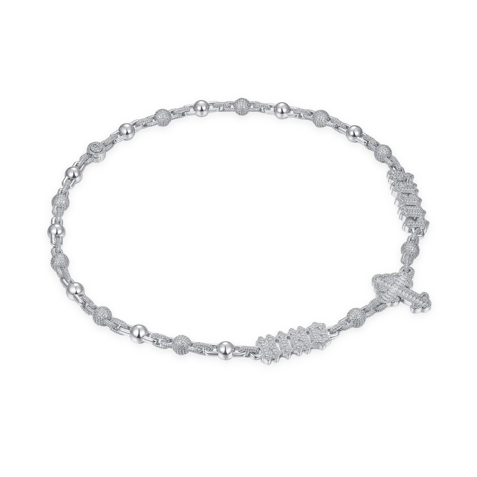 Custom Font Iced Cross Ball Chain - 10mm