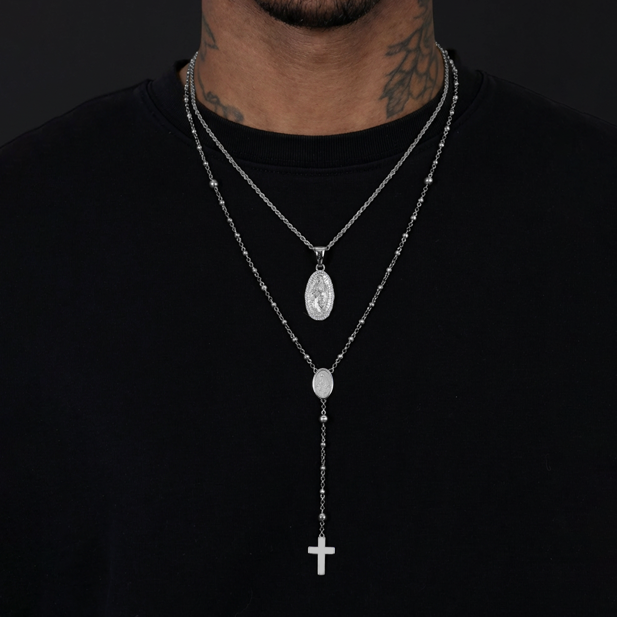 Saint Mary Pendant Set | 14K Gold Chain & Custom Rosary Chain
