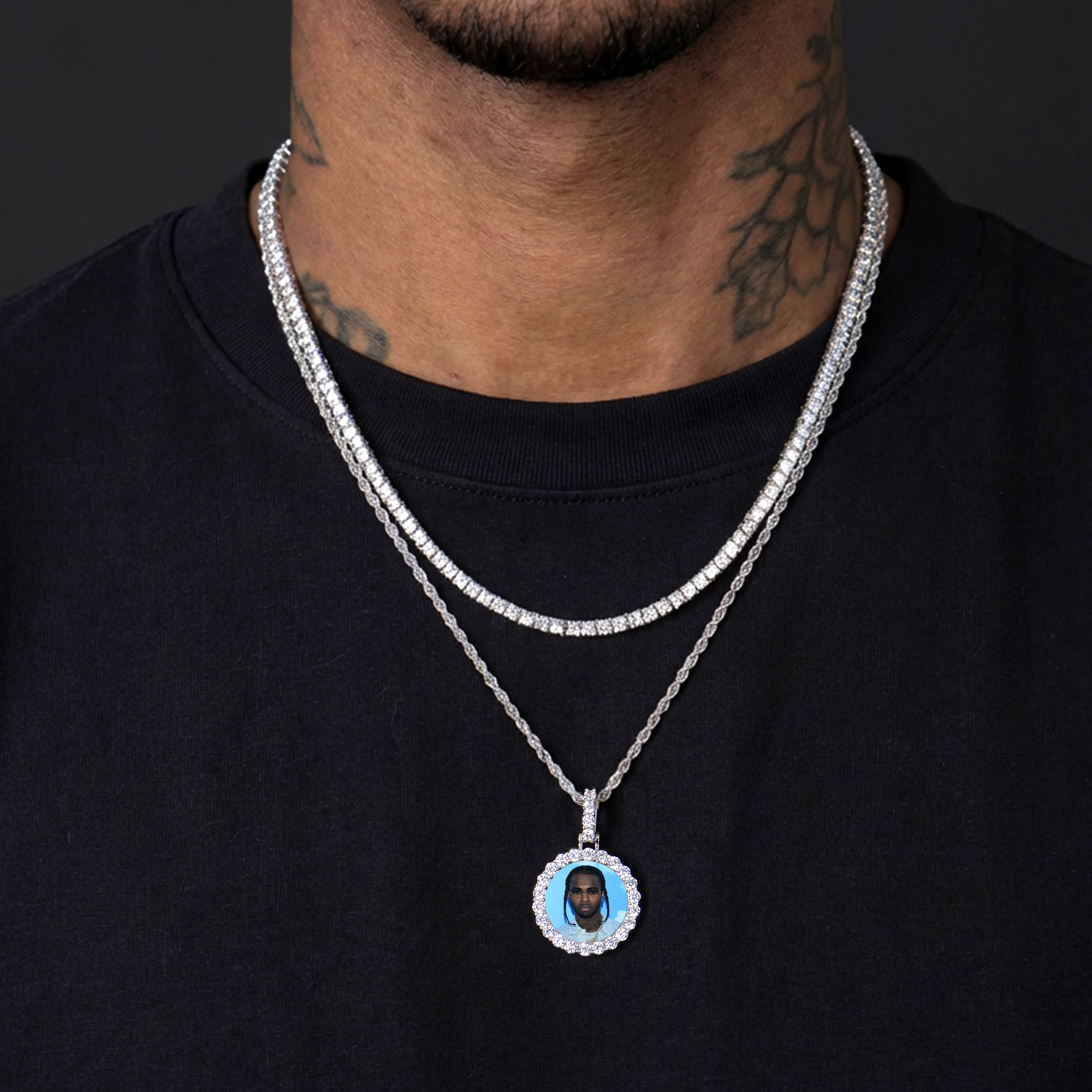 Custom Micro Photo Pendant & Tennis Chain Set