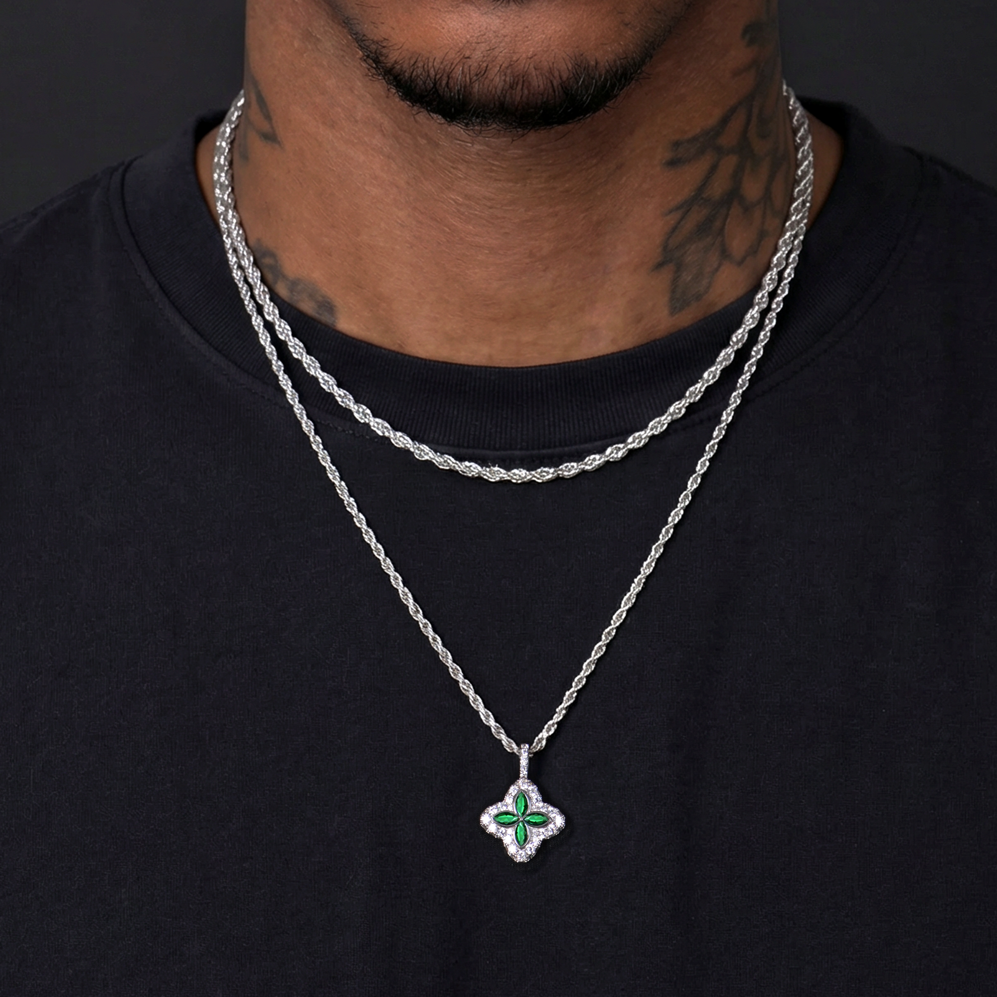 Iced Luminous Clover Pendant & Chain Trinity Set