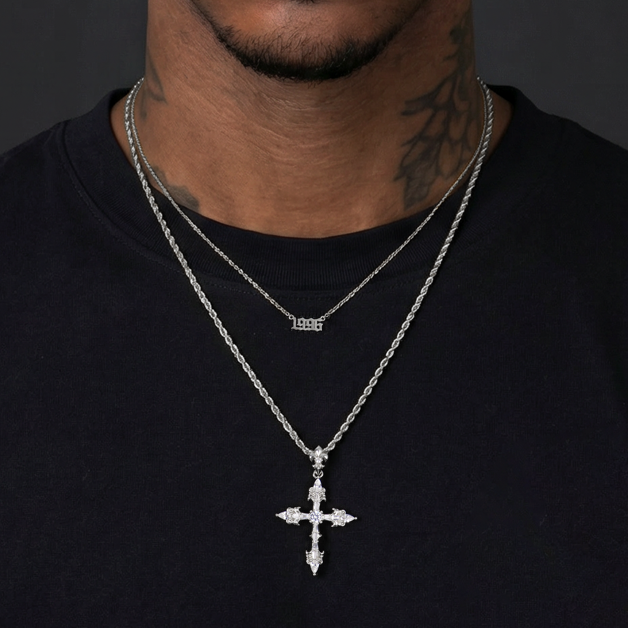 PRANK PROJECT　DeepV-NeckLaceAll-In-One36 Vintage Cross & Custom Name Necklace Set – Layered Necklace with