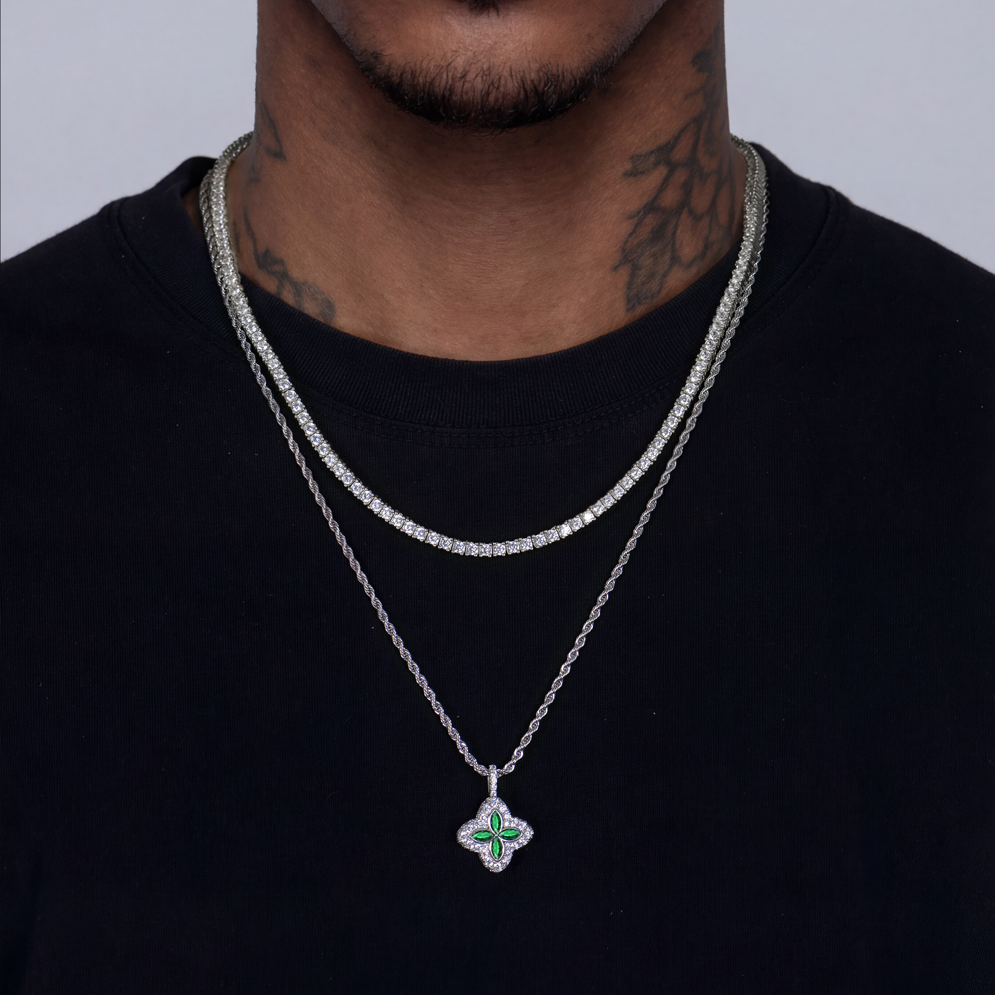 Iced Luminous Clover Pendant & Tennis Chain Trinity Set