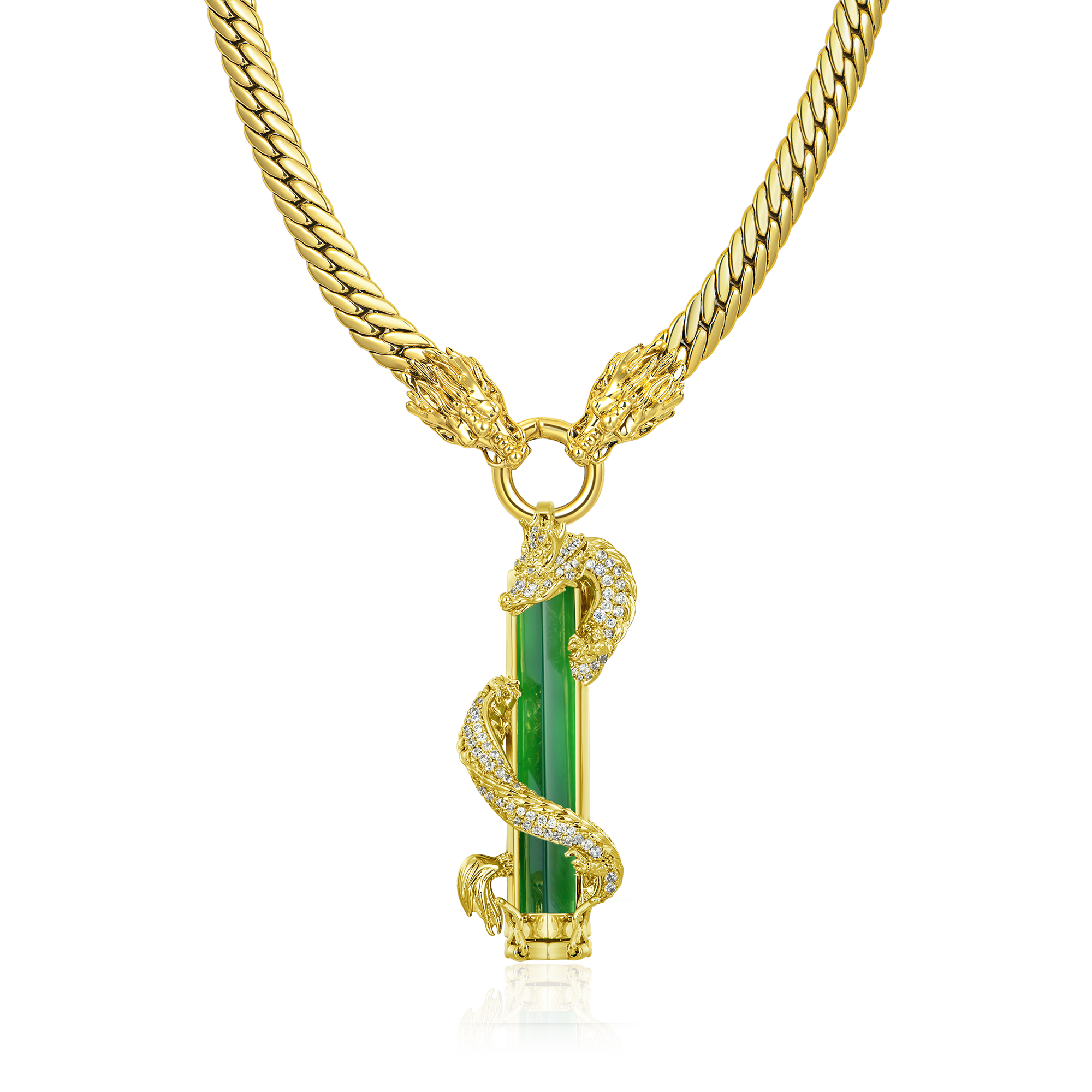 WONG Double Dragon Miami Cuban Chain + Jade Column Pendant Gift Set