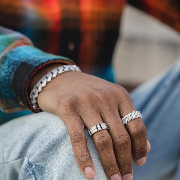 Moissanite Double Row Cuban Link Ring - 9mm