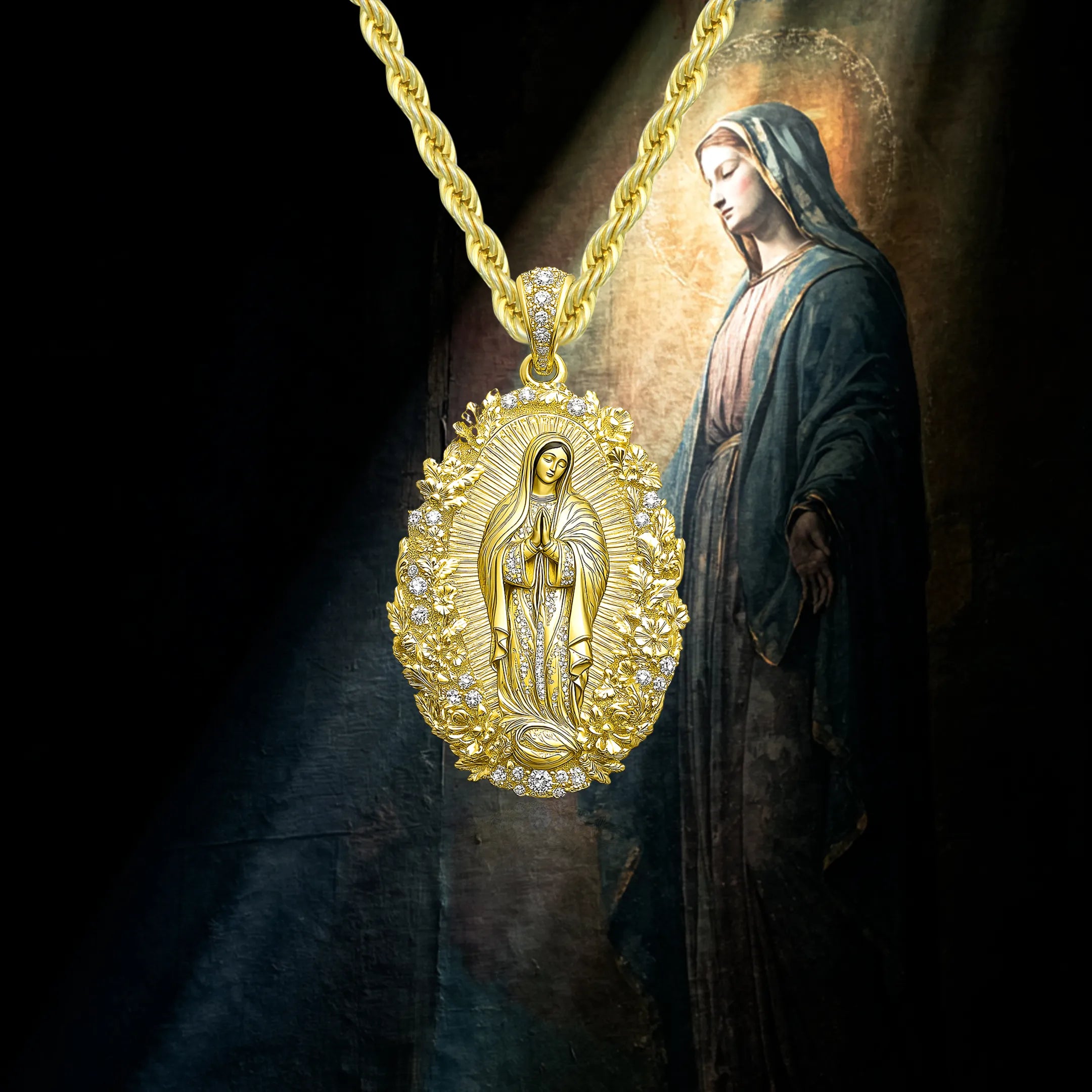 Moissanite Saint Mary Floral Grace Pendant