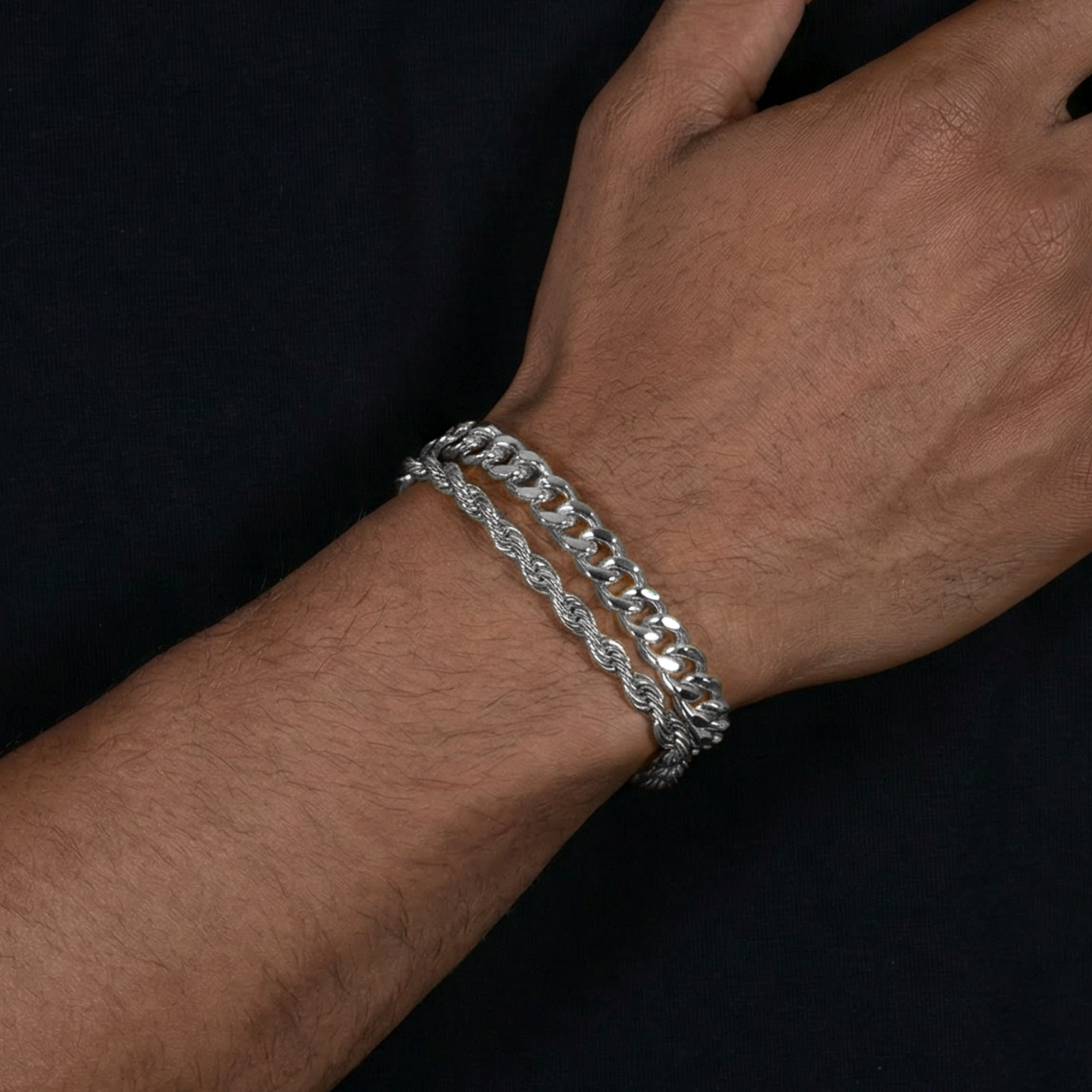 Miami Cuban & Rope Layered Bracelet Set