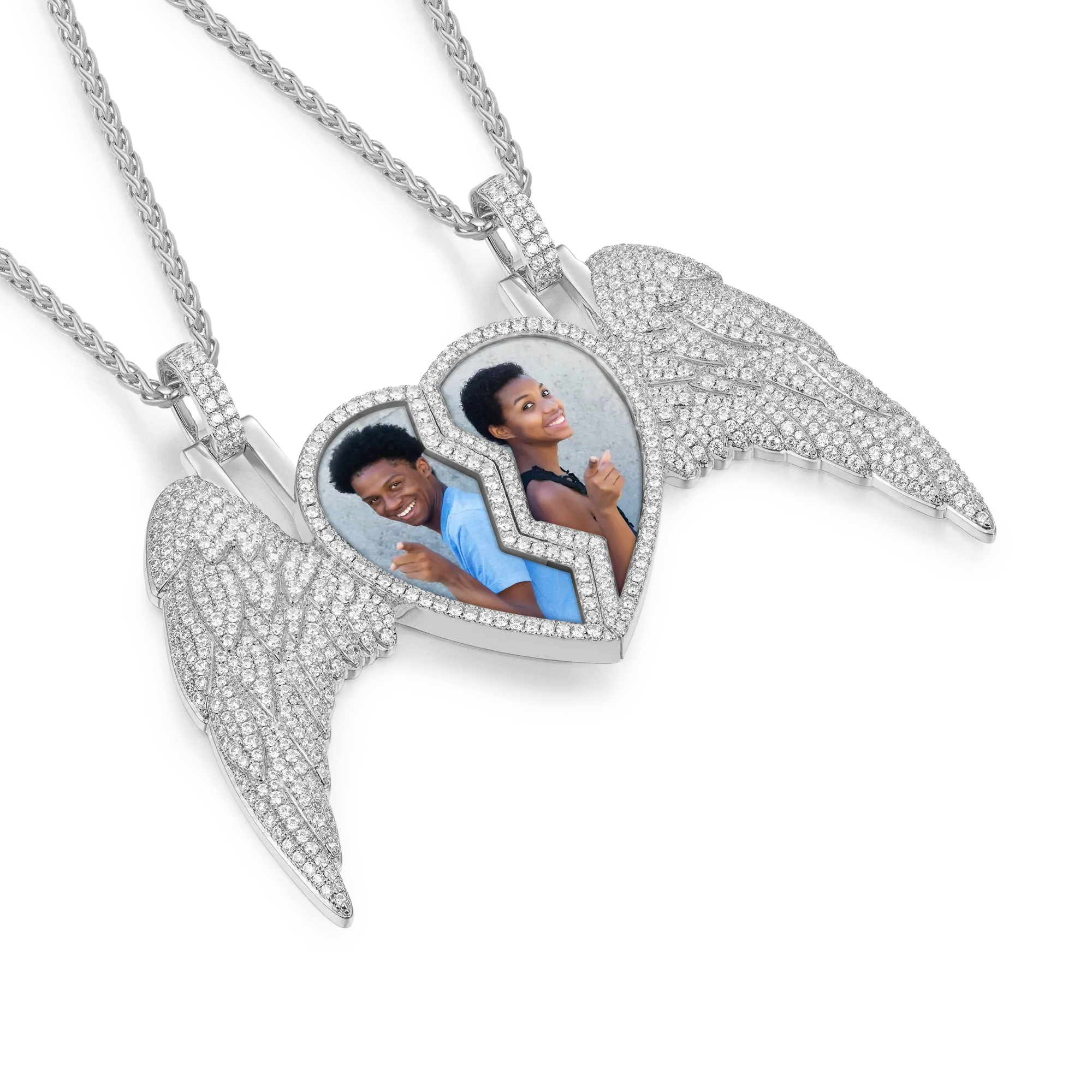 Custom Split Heart Pendant with Left Wing