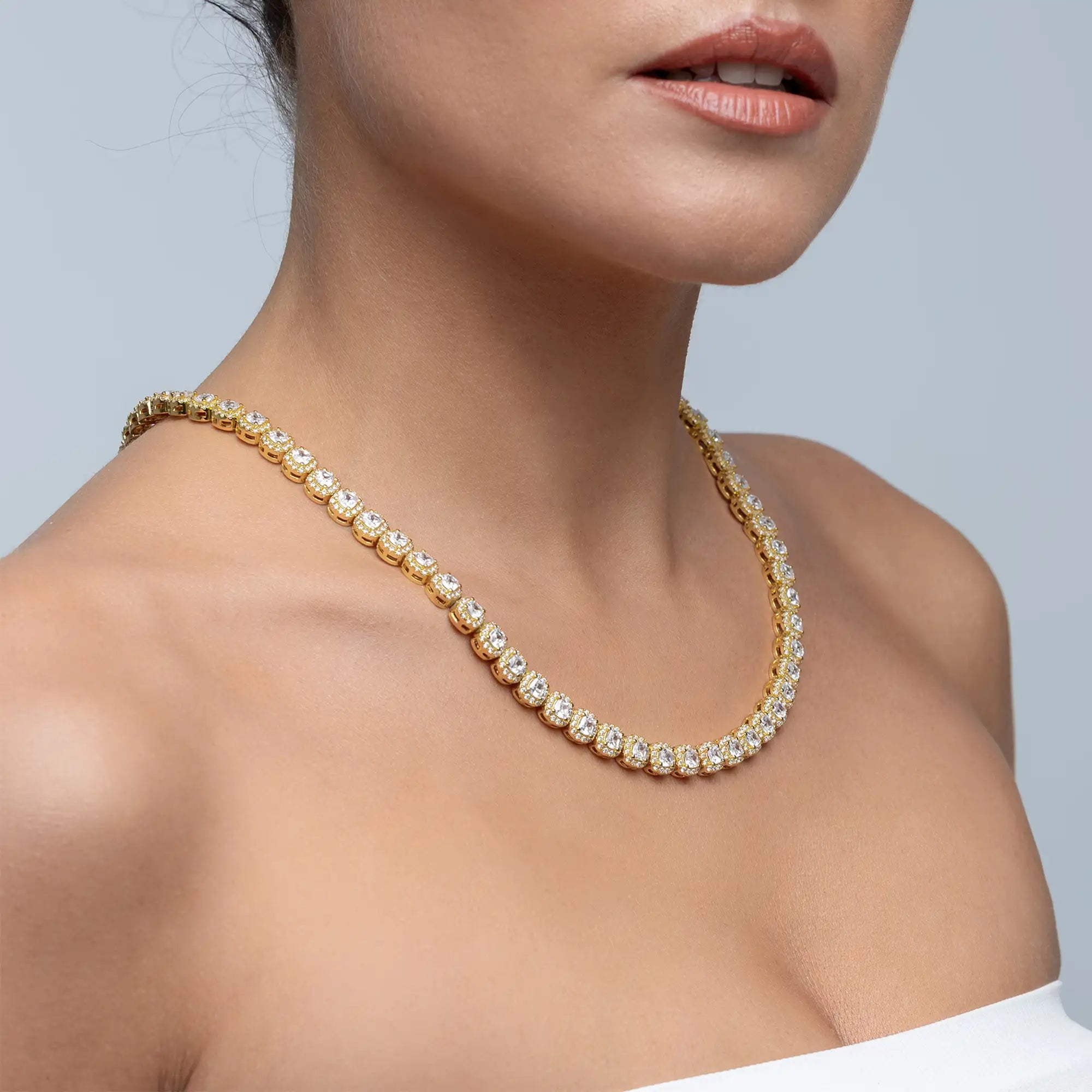 Women's Cushion Cut Clustered Tennis Chain - 7mm