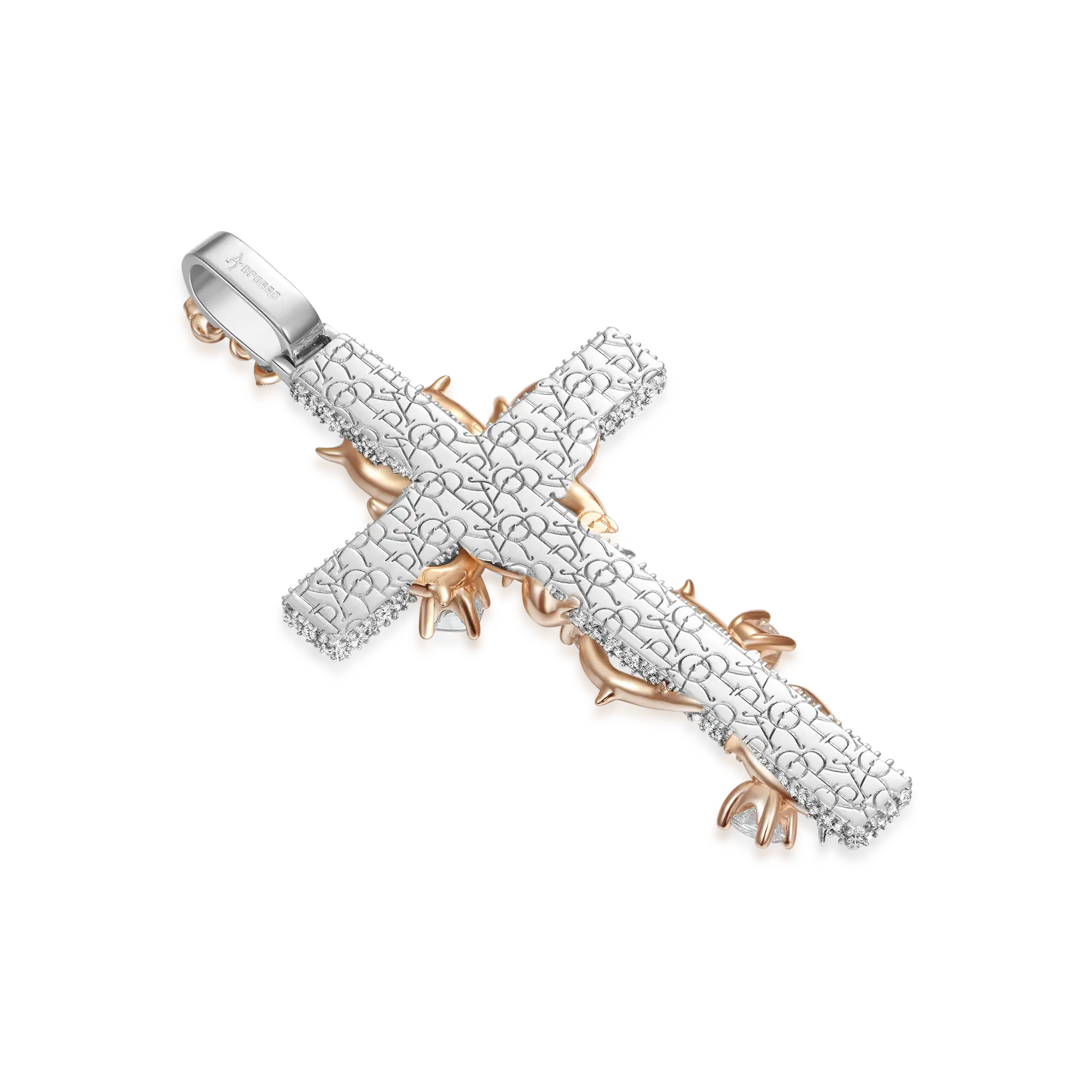 Pave Set Thorned Rose Cross Pendant