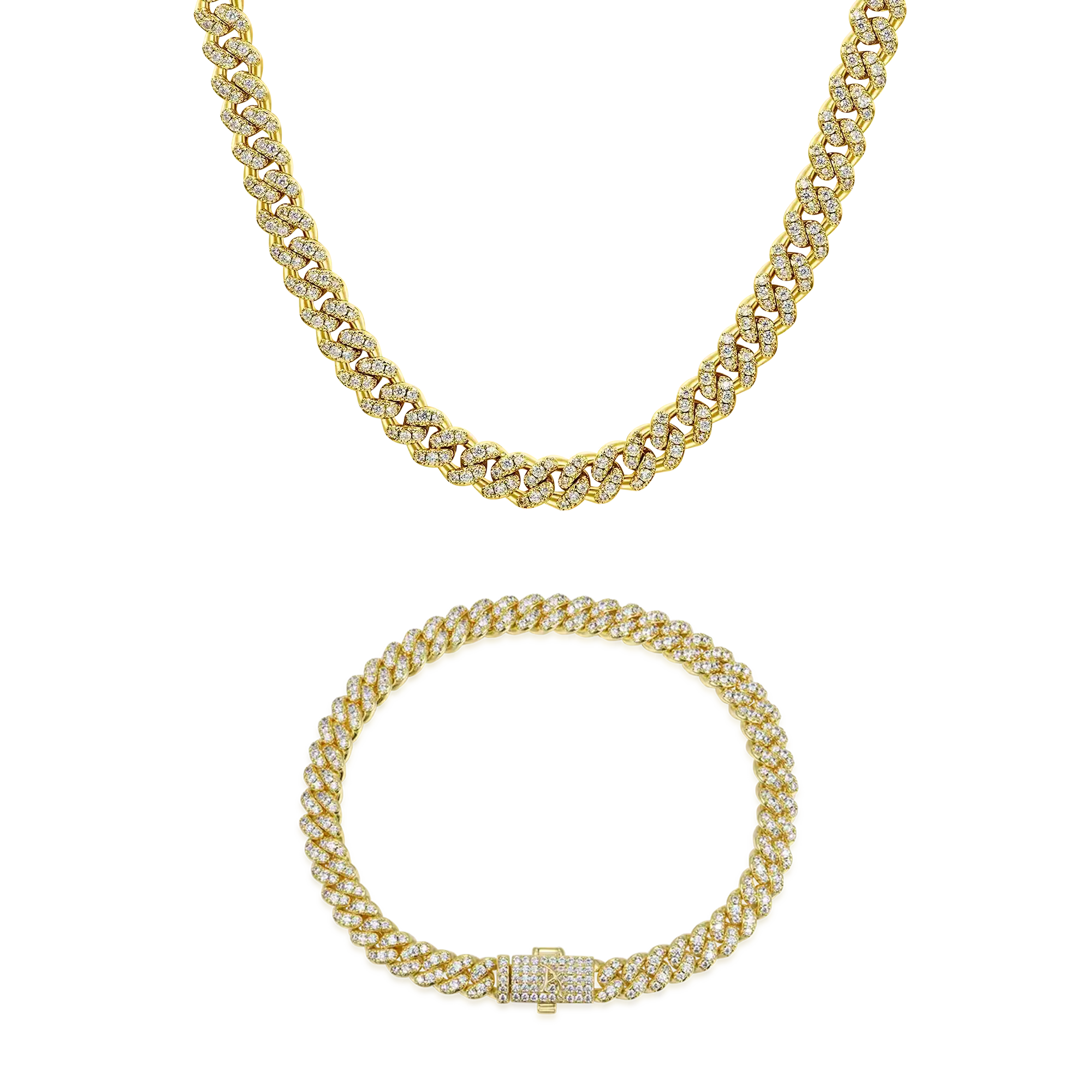 6mm Micro Round Cut Cuban Link Chain and Bracelet Gift Set