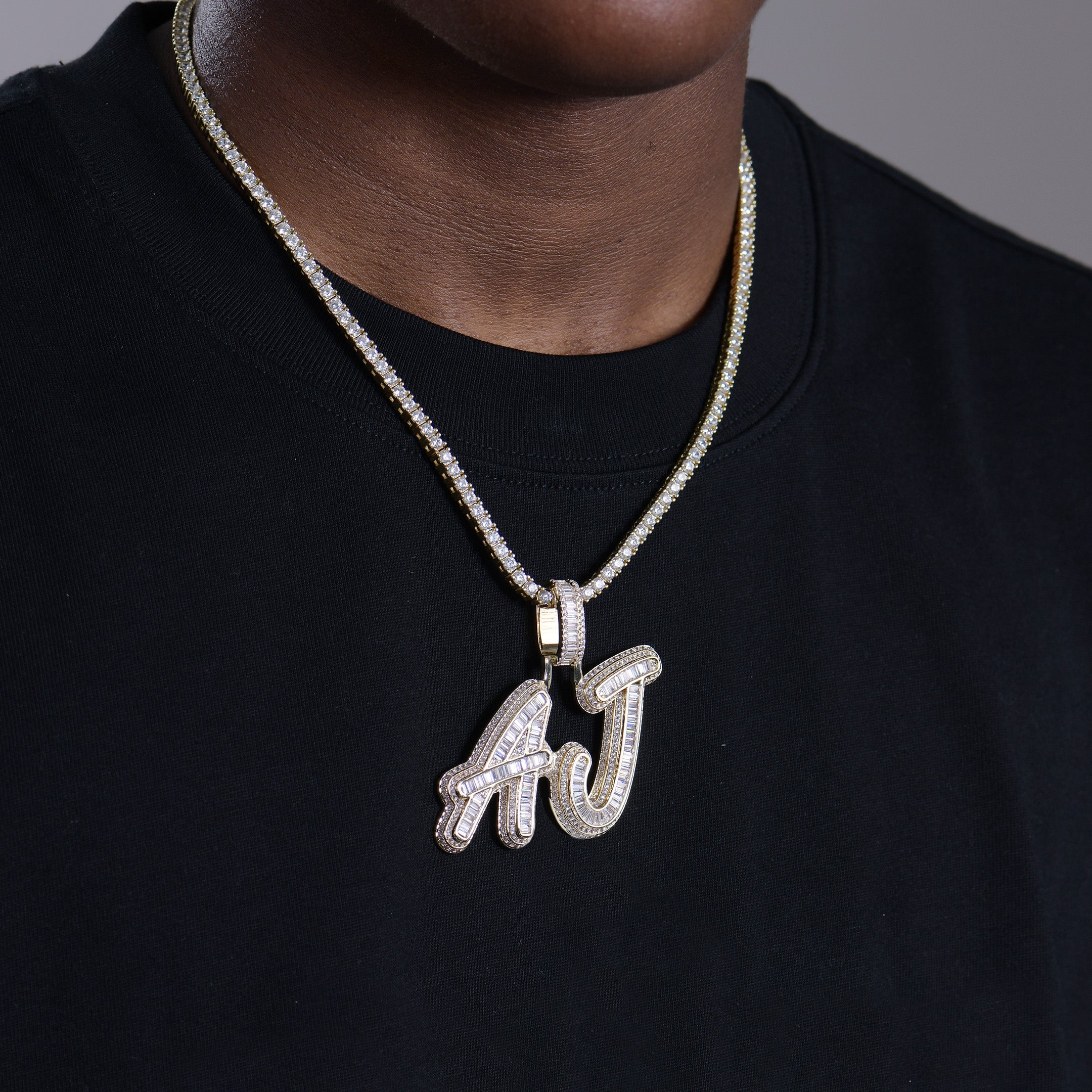 Custom Iced Out Multi-layer Baguette Font Pendant