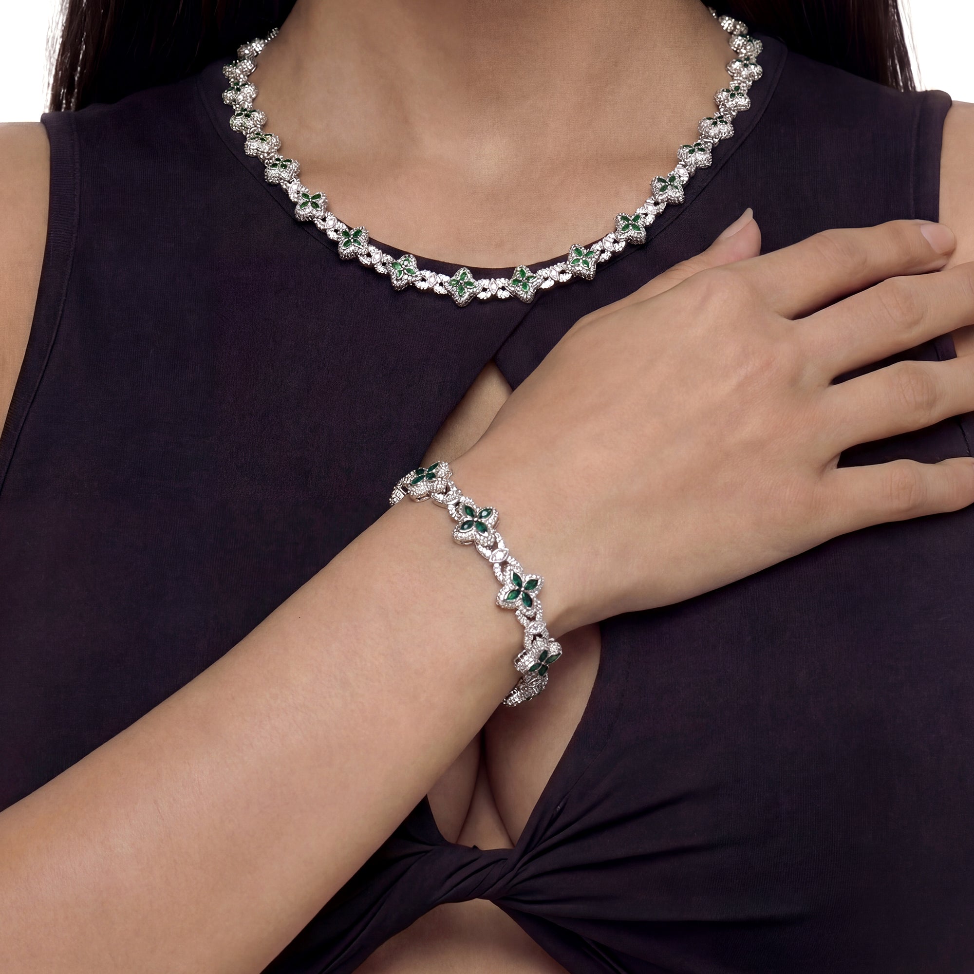 Iced Luminous Clover Chain & Bracelet Set