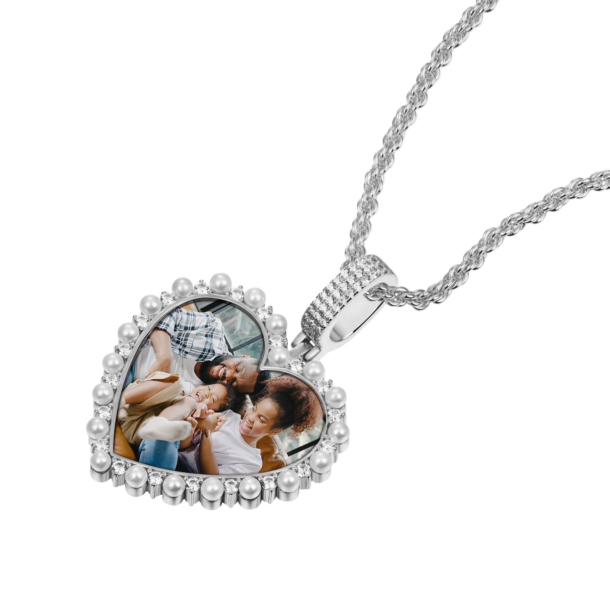 Custom Heart Pearl Photo Pendant