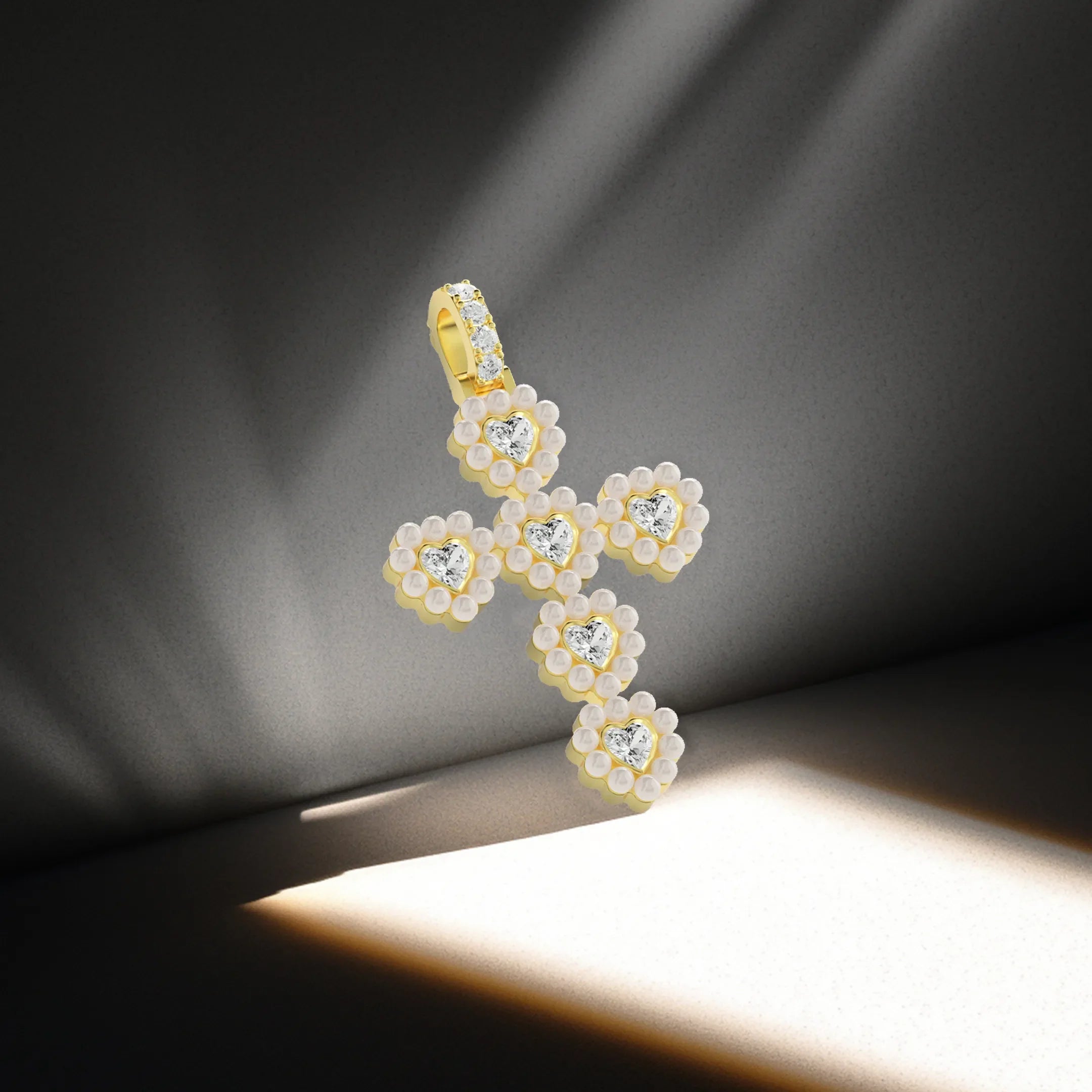 Women's Halo Pearl Heart Cross Pendant