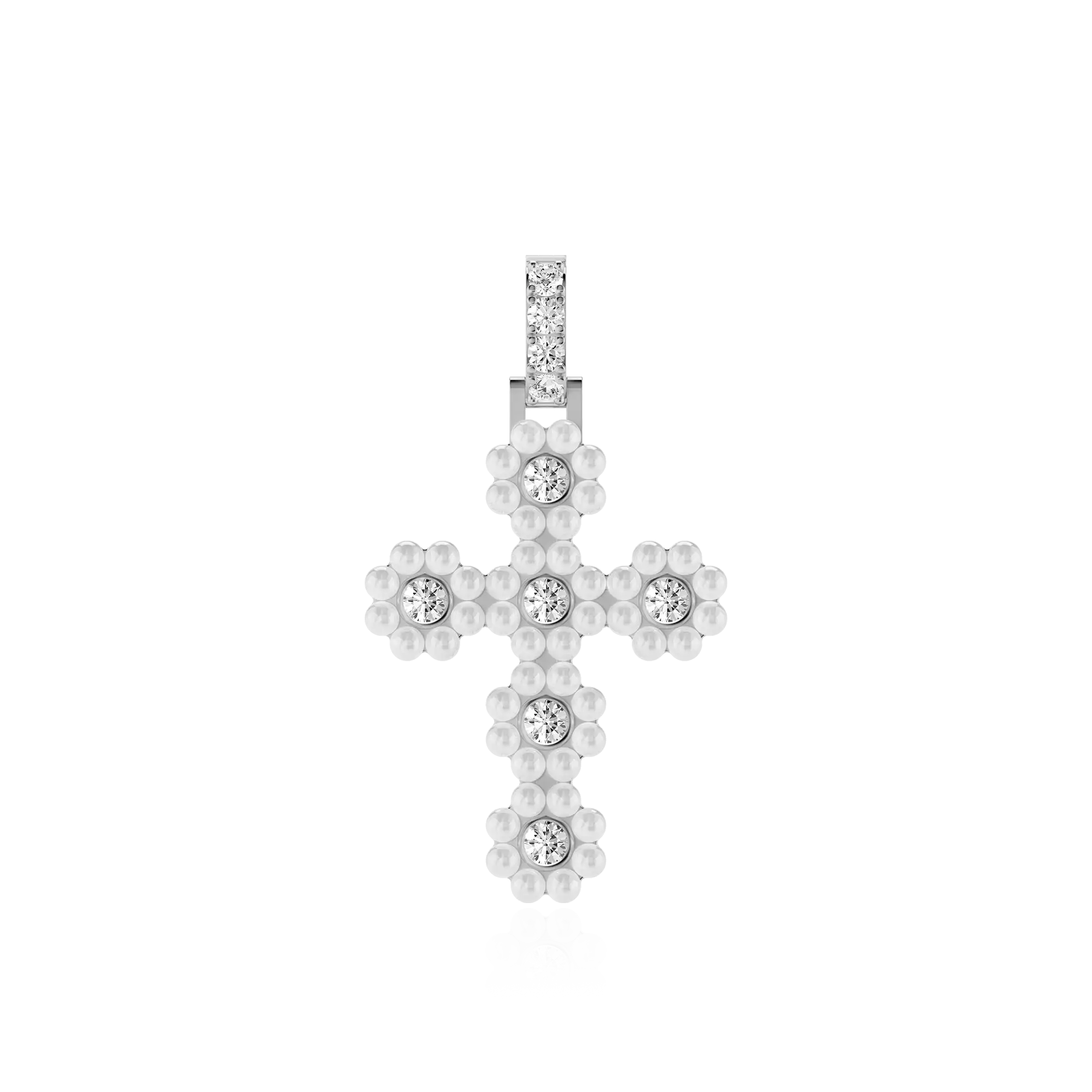 Women's Halo Pearl Brilliant Cross Pendant