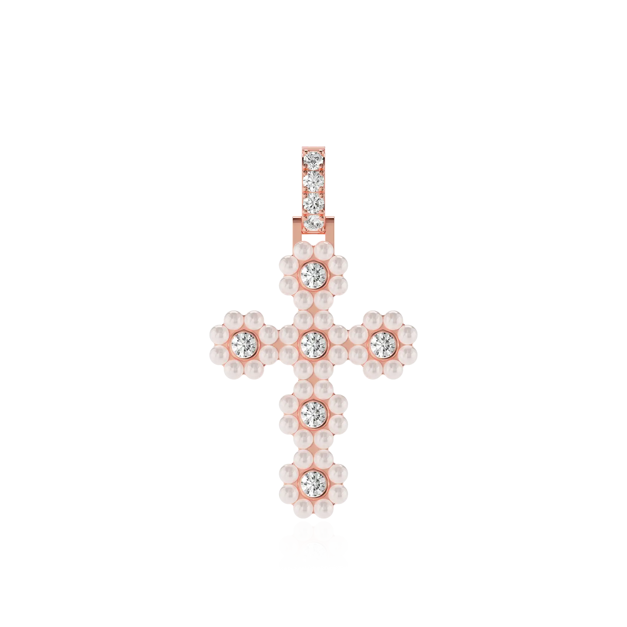 Women's Halo Pearl Brilliant Cross Pendant