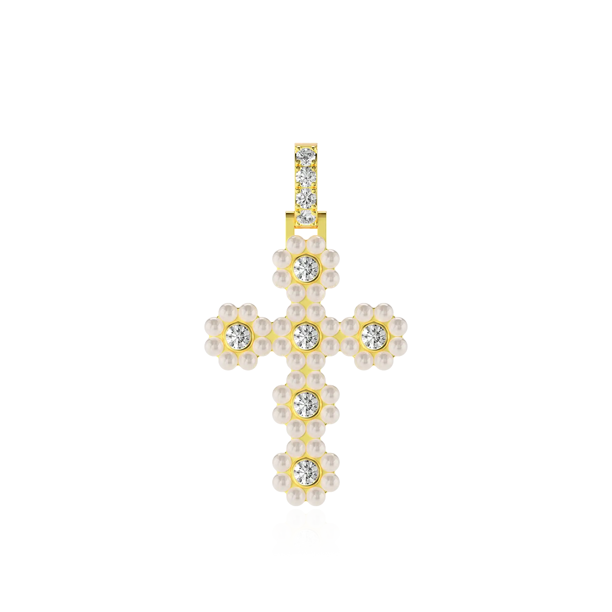 Women's Halo Pearl Brilliant Cross Pendant