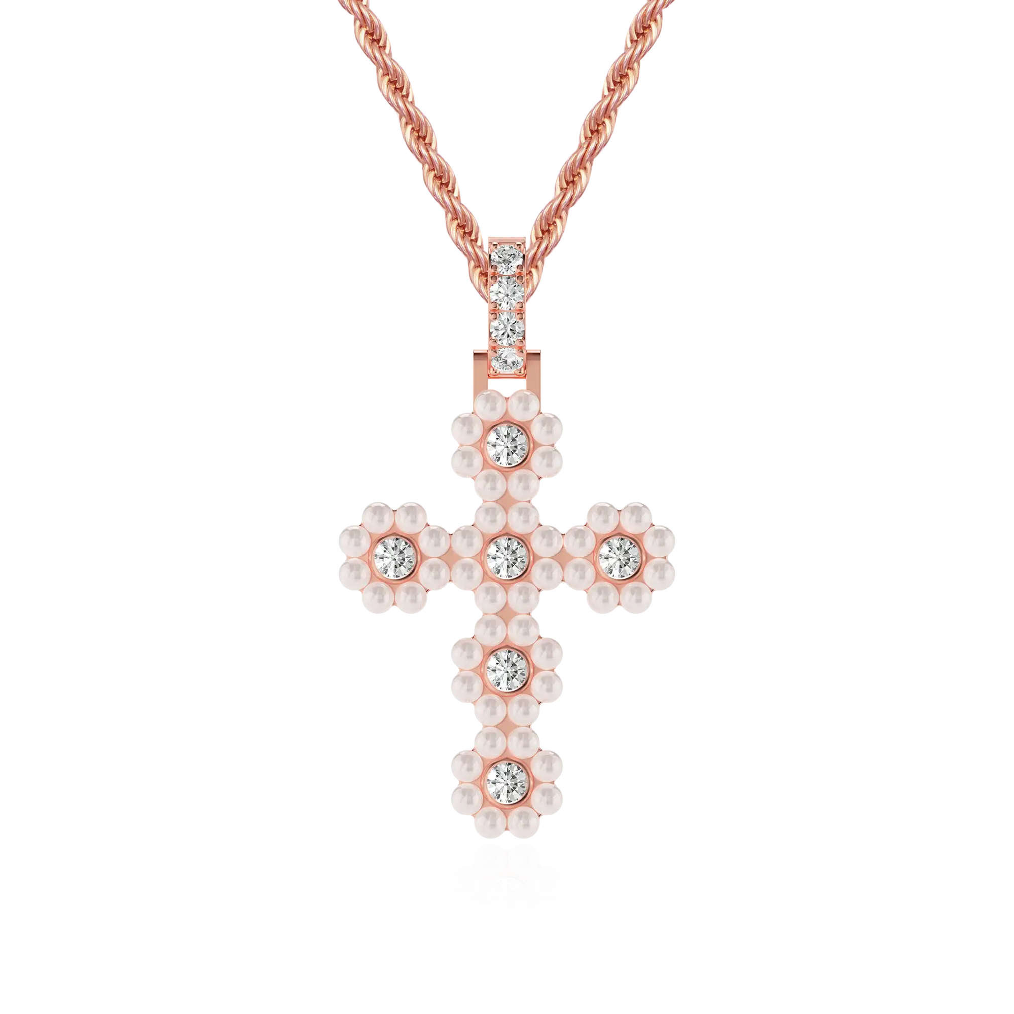 Women's Halo Pearl Brilliant Cross Pendant