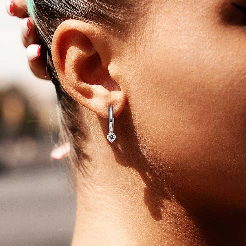 Moissanite Solitaire Hoop Earring - Single