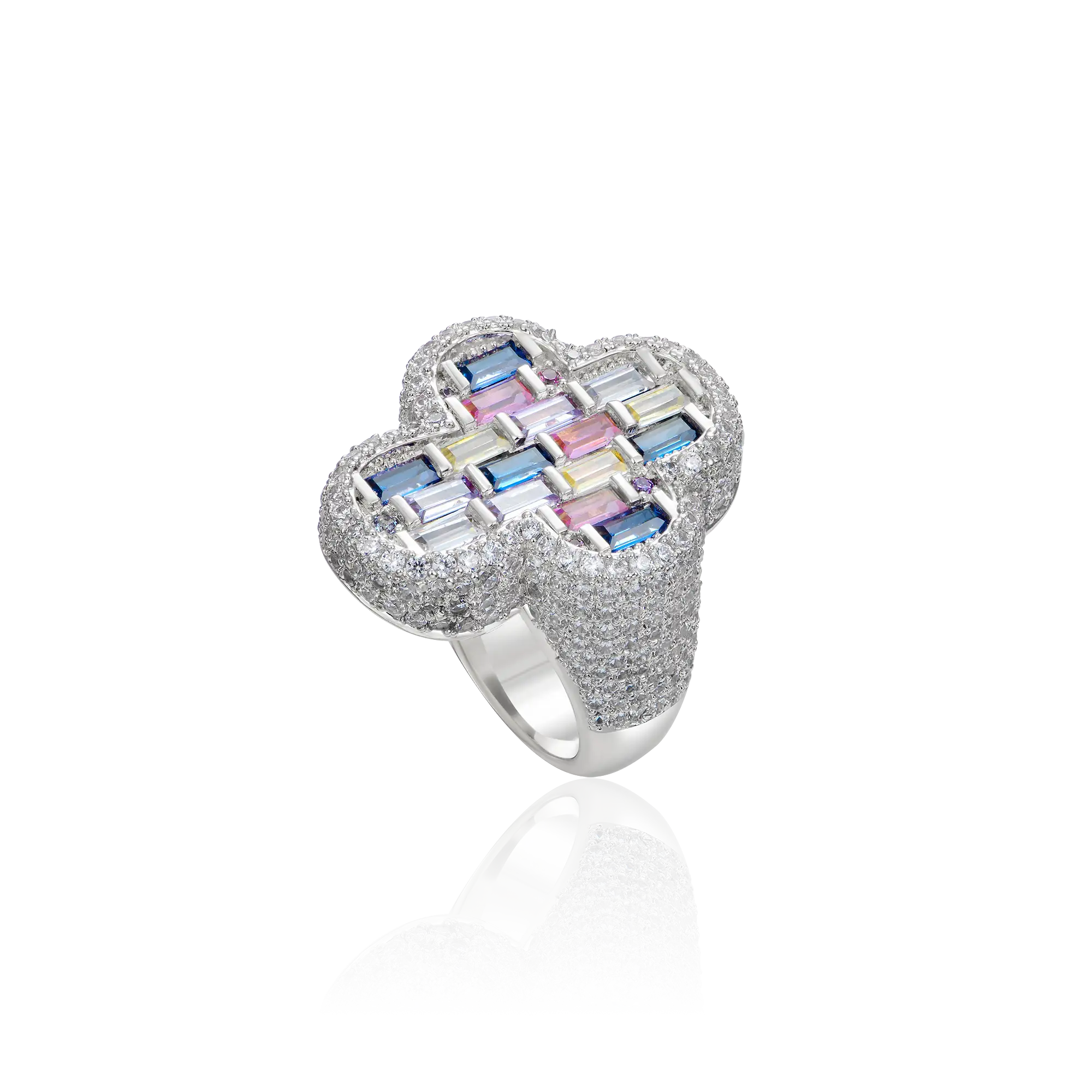 Iced Vitraux Vintage Rose Window Cross Ring