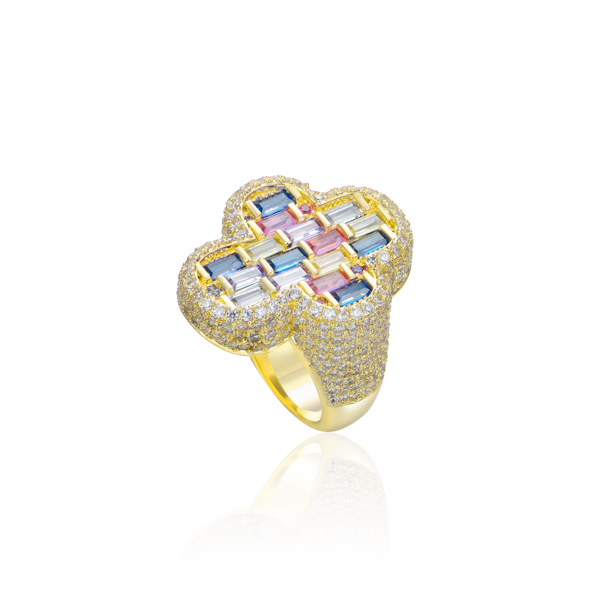 Iced Vitraux Vintage Rose Window Cross Ring